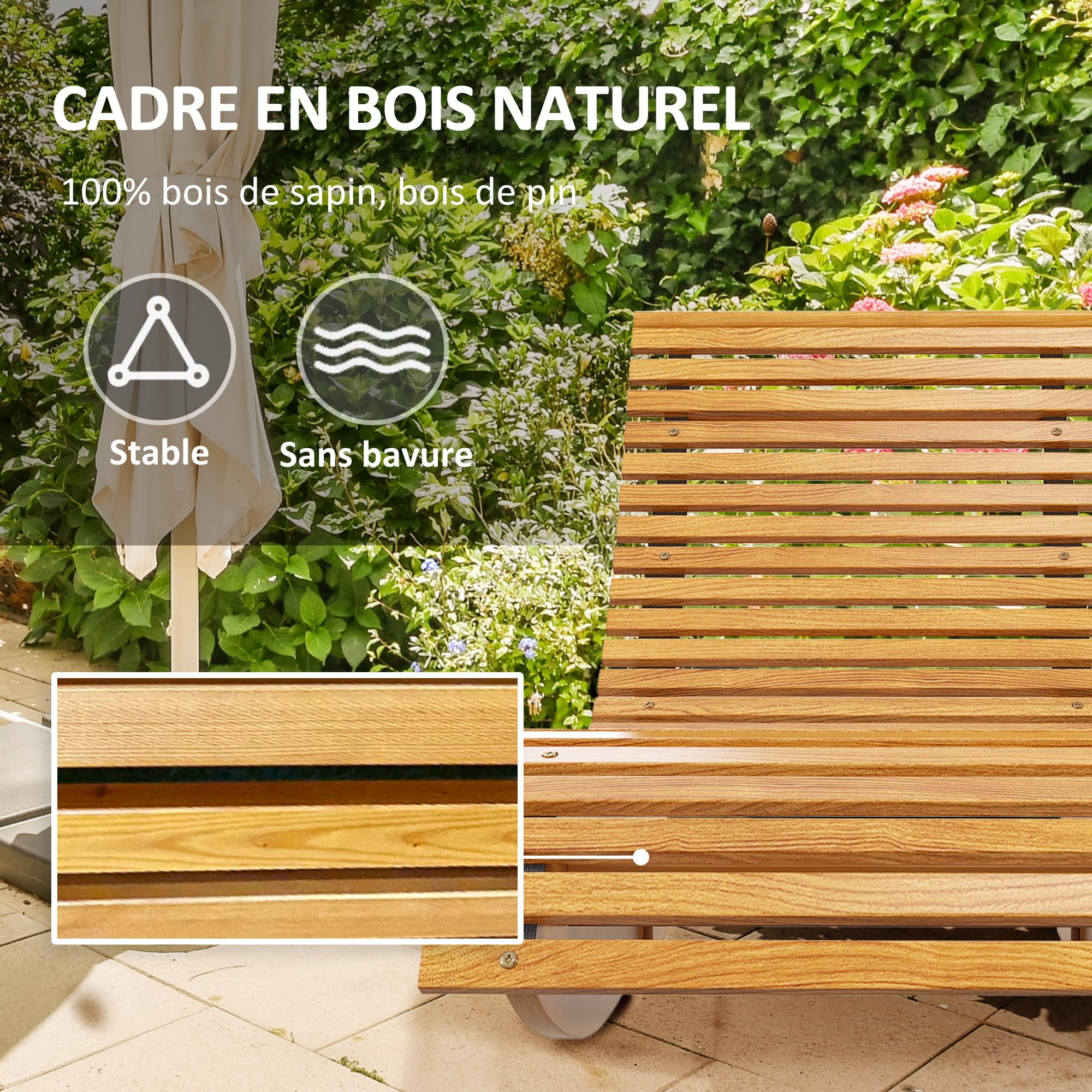 Outsunny Chaise à Bascule - Rocking Chair d'extérieur Jardin Ergonomique avec siège à Lattes et Dossier Haut en Bois dim. 130L x 60l x 60H cm