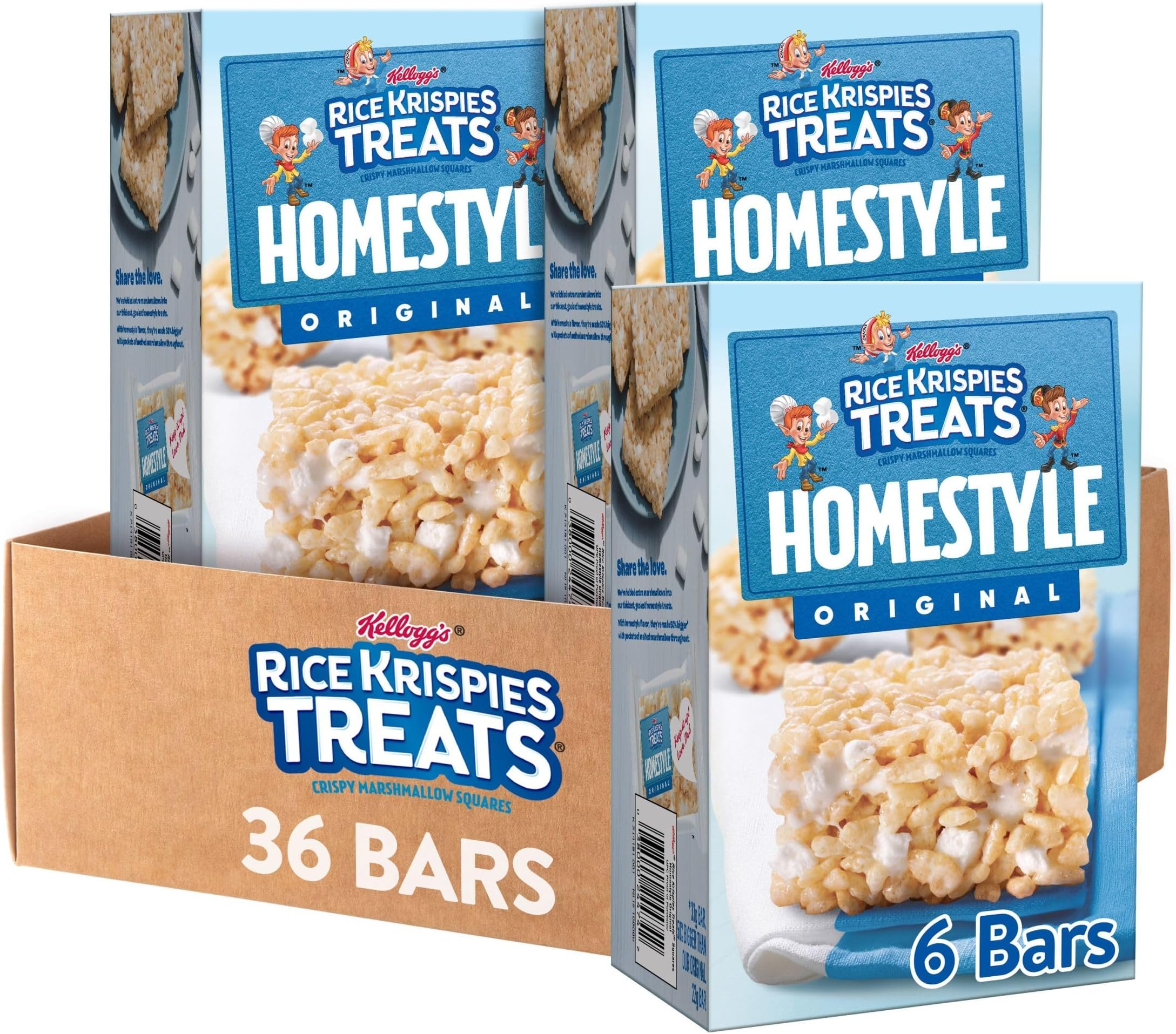 Homestyle Marshmallow Snack Bars, Kids Snacks, School Lunch, Original (6 Boxes, 36 Bars)