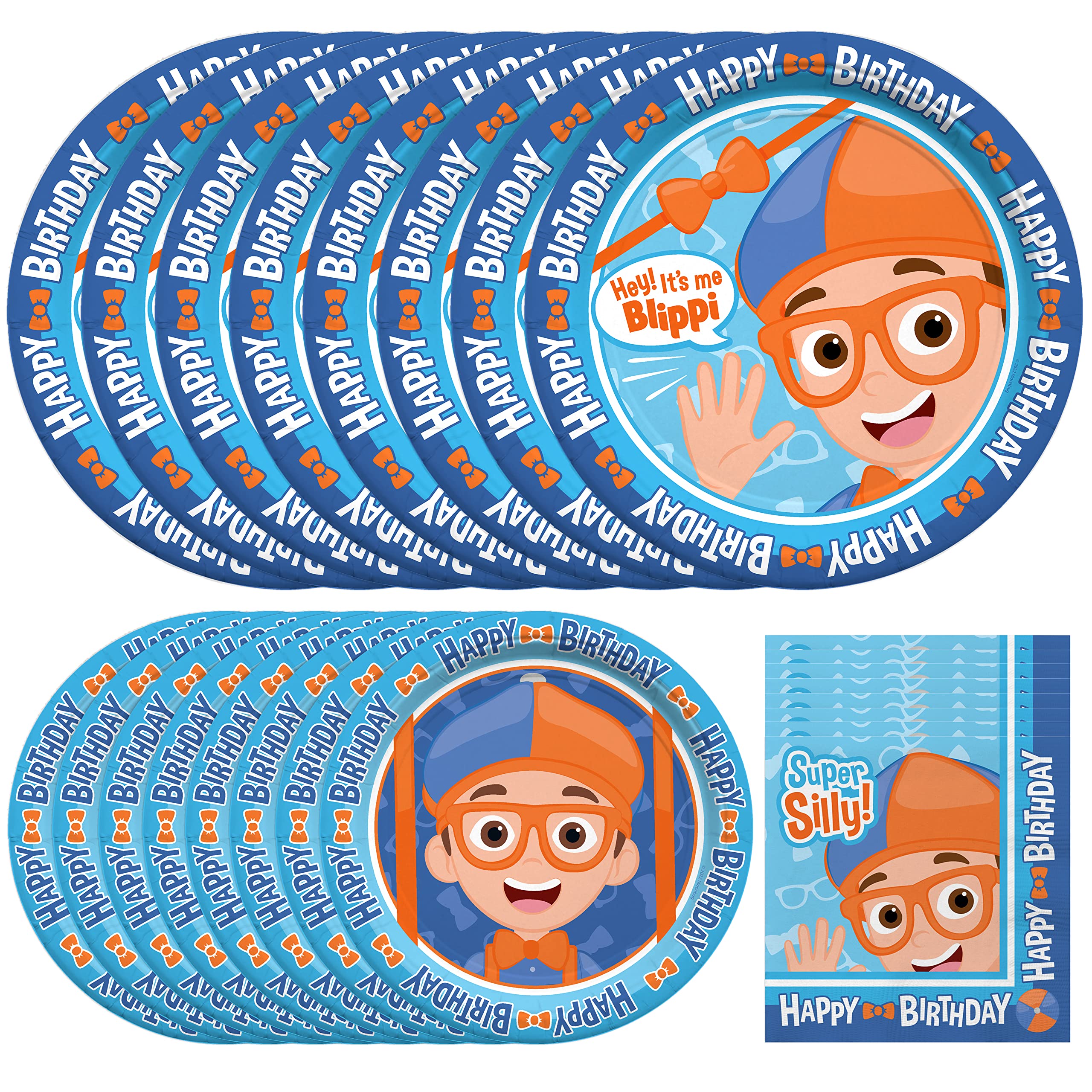 Treasures Gifted Officially Licensed Blippi Birthday Party Supplies - Serves 24 Guests - Dinnerware Starter Set - Blippi Party Supplies Including Blippi Plates & Blippi Napkins