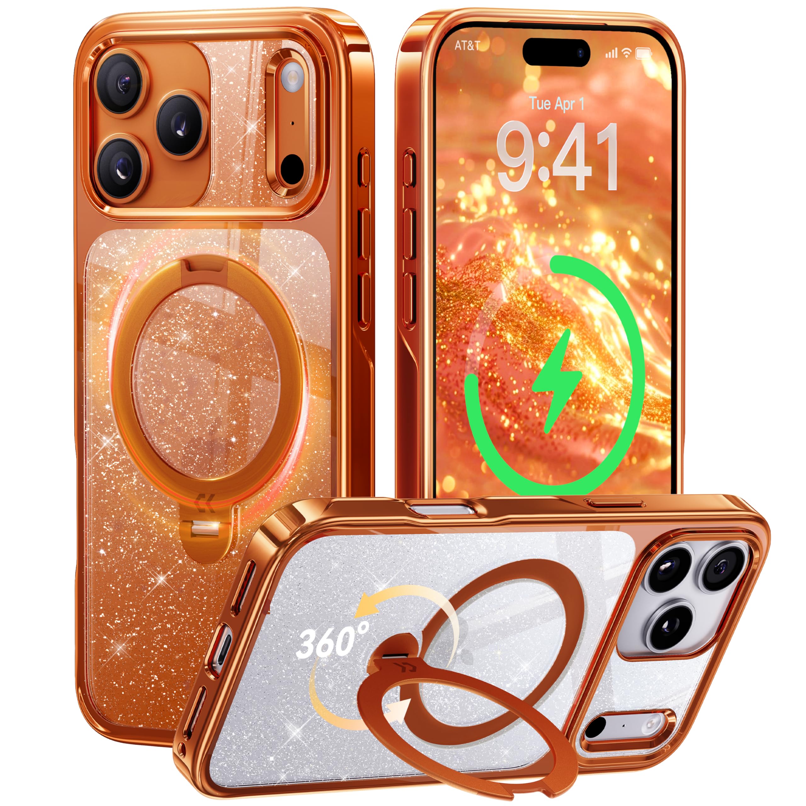 CASEKOO Pearl Sparkle 360 Spin Magnetic Stand for Glossy iPhone 17 Pro Max Case for Women Fit for