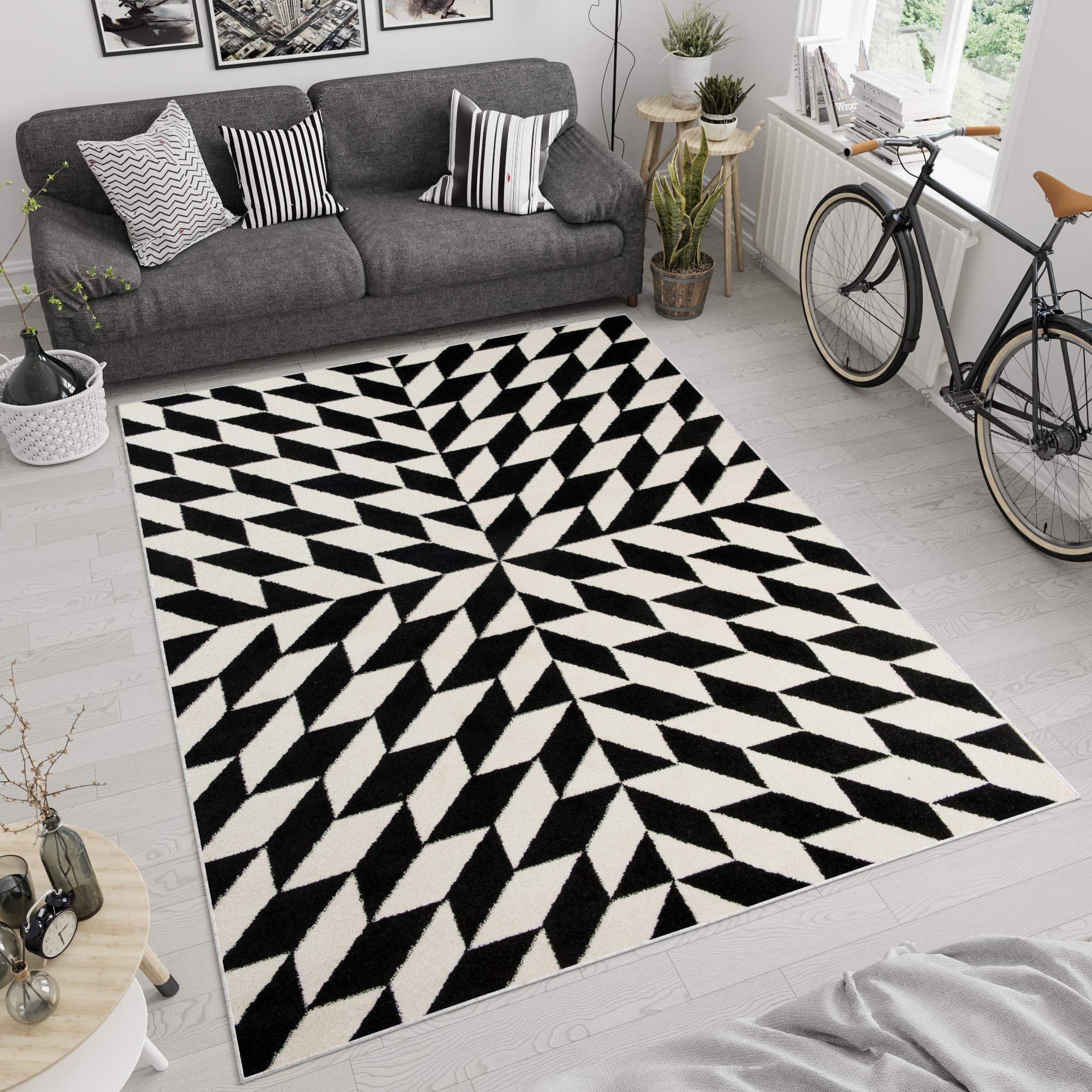 Tapiso® Dywany geometryczny wzór kwadratowy 3D karo krótkie runo, dywan melanż, do salonu, sypialni, kolor kremowy, czarny, 160 x 220 cm