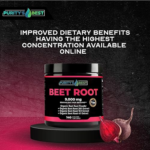 Miniatura 2 de Purity's Best - Polvo de raíz de remolacha de 9,000 mg, 140 pastillas vegetarianas, cápsulas de raíz de remolacha Apoya la circulación sanguínea,