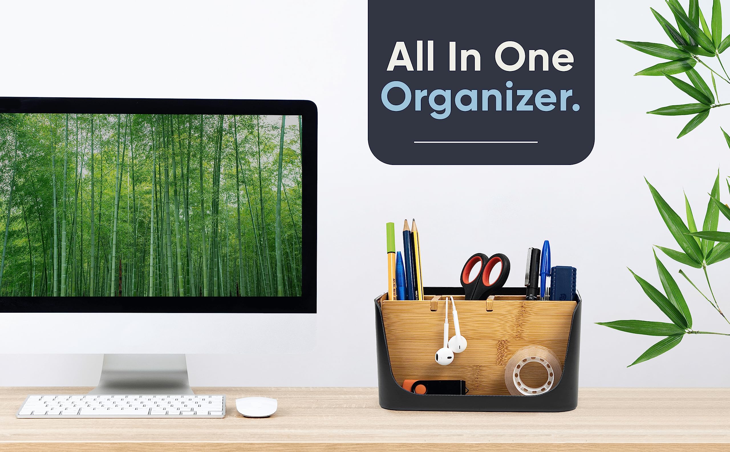 ECO Schreibtisch Organizer | Tisch- Büro- Kosmetik- Organizer | Handy & Tablet Halterung | Stiftehalter Schreibtisch | Briefablage | Serviettenhalter (schwarz, klein)