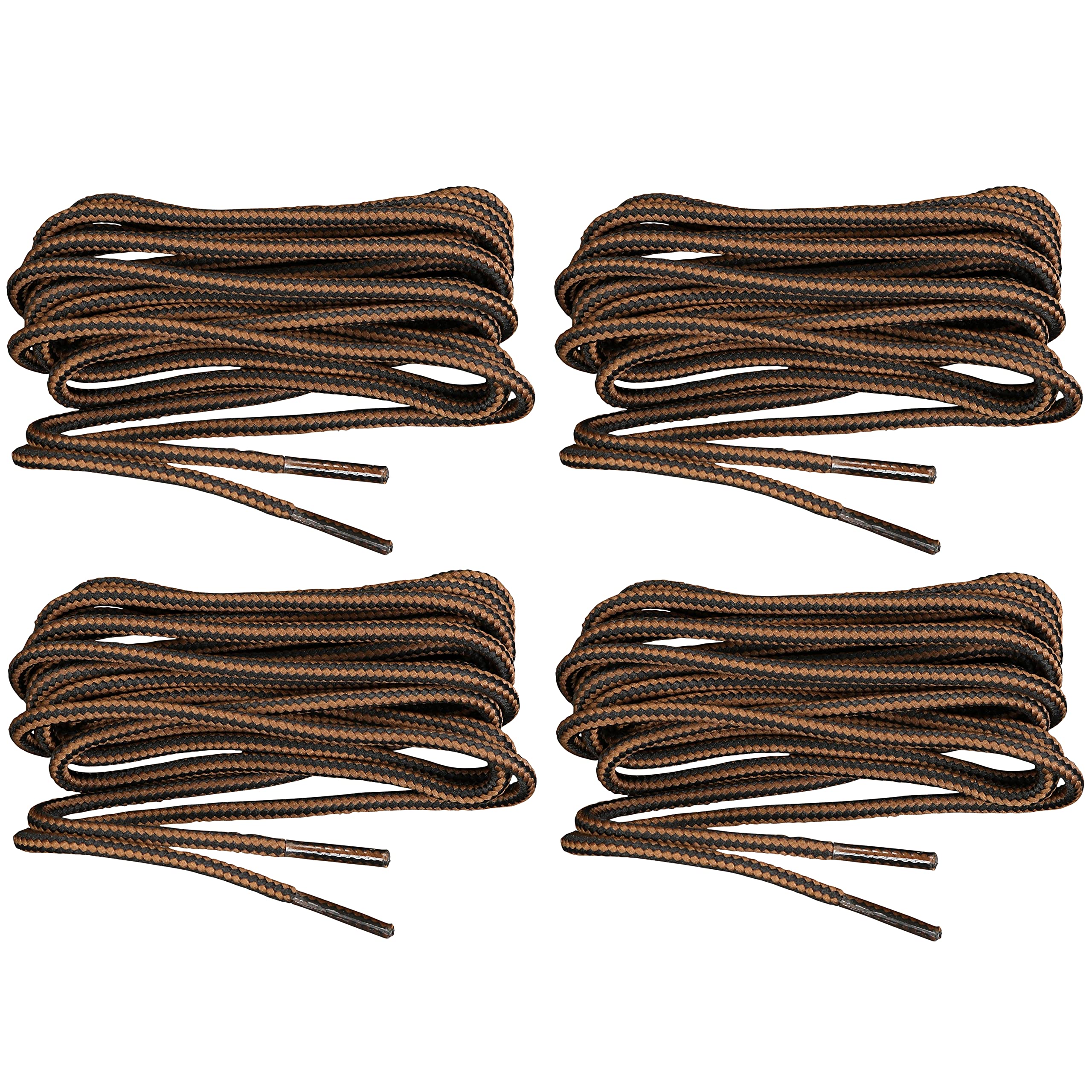 Iconikal[4 Pairs Round Boot Laces - 5/32 (4mm) Strong, Durable Shoelaces for Work Boots, Hiking Shoes & Outdoor Footwear - Brown Black (60 Inch Length)