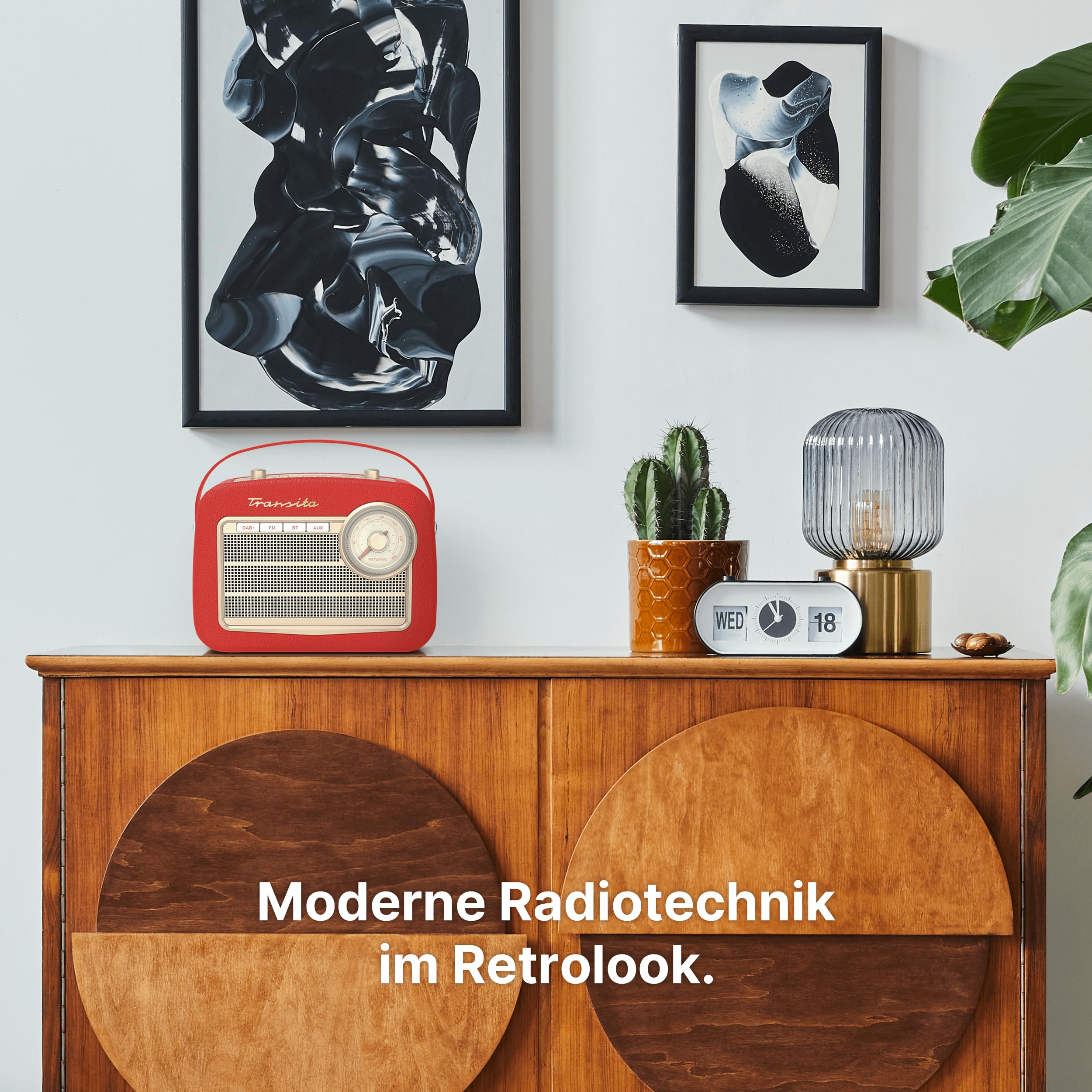 TechniSat Transita 130 - portables DAB+/UKW-Retroradio mit UKW Frequenzregler (Bluetooth-Audiostreaming, USB, Dot-Matrix LC-Display, Akku für bis zu 24 Stunden, Tragegriff, Kunstleder-Gehäuse) rot