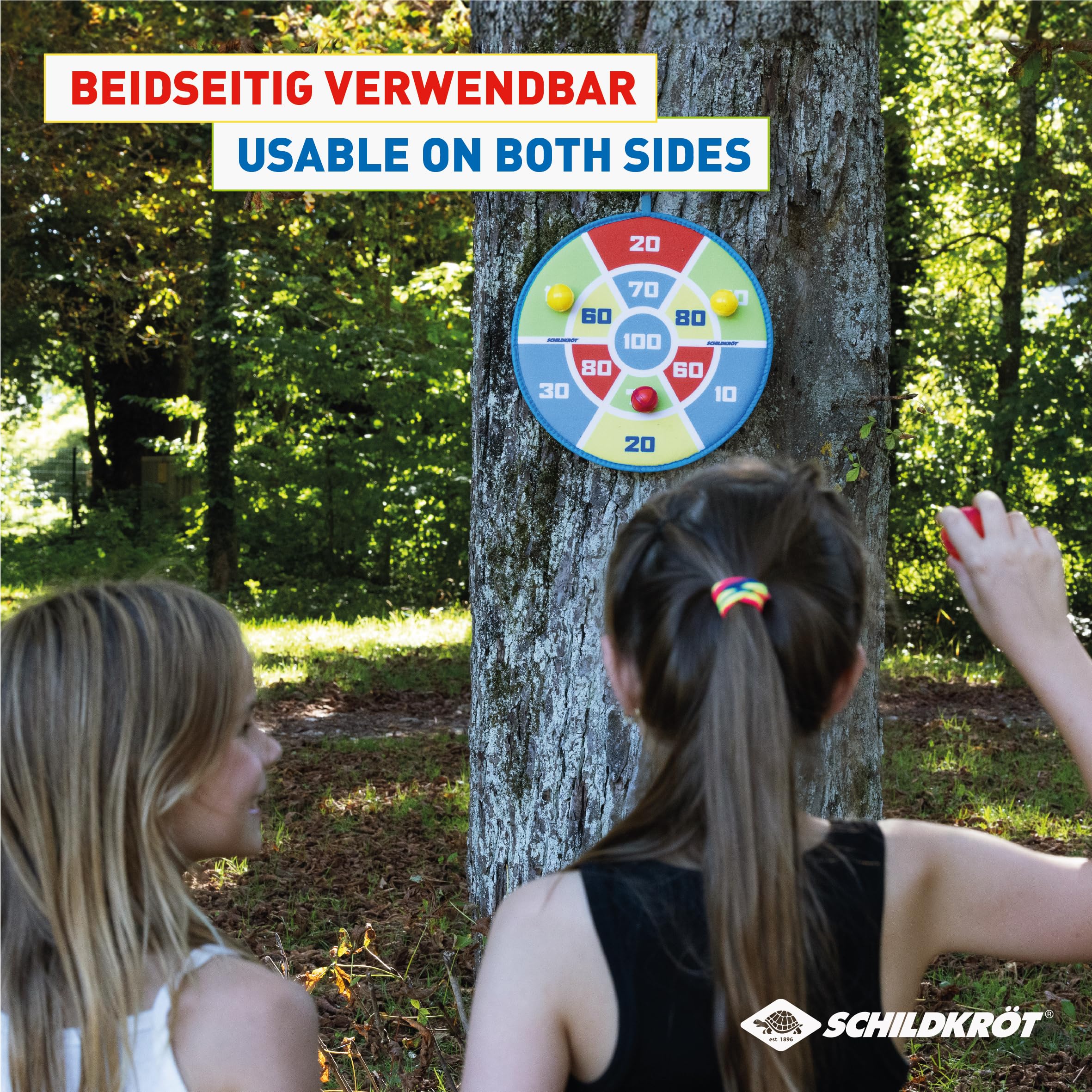 Schildkröt Juego de Dardos Blandos | Diana con Impresión a Doble Cara Ø 38 cm | 6 Bolas Adherentes para Niños y Familias | Juego de Dardos Seguro para Interior y Exterior