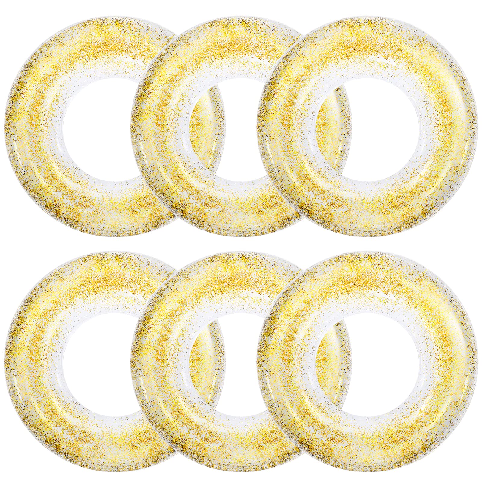 Jexine 6 Pcs Glitter Inflatable Pool Float Tube 30 Inch, Gold