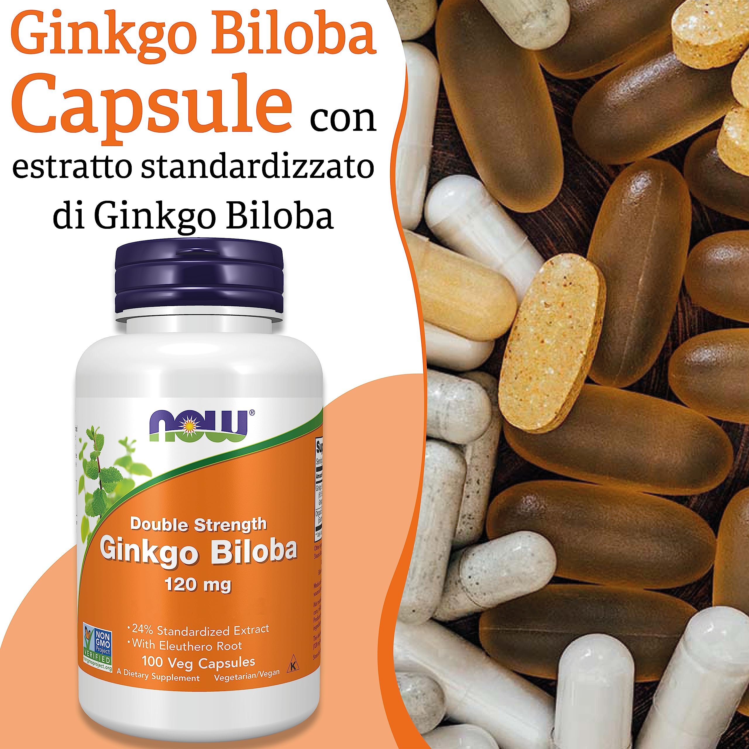Now Foods, Double Strength Ginkgo Biloba, 120mg, 100 Capsule vegane, Testato in Laboratorio, Senza Soia, Senza Glutine, Vegetariano, Non-GMO