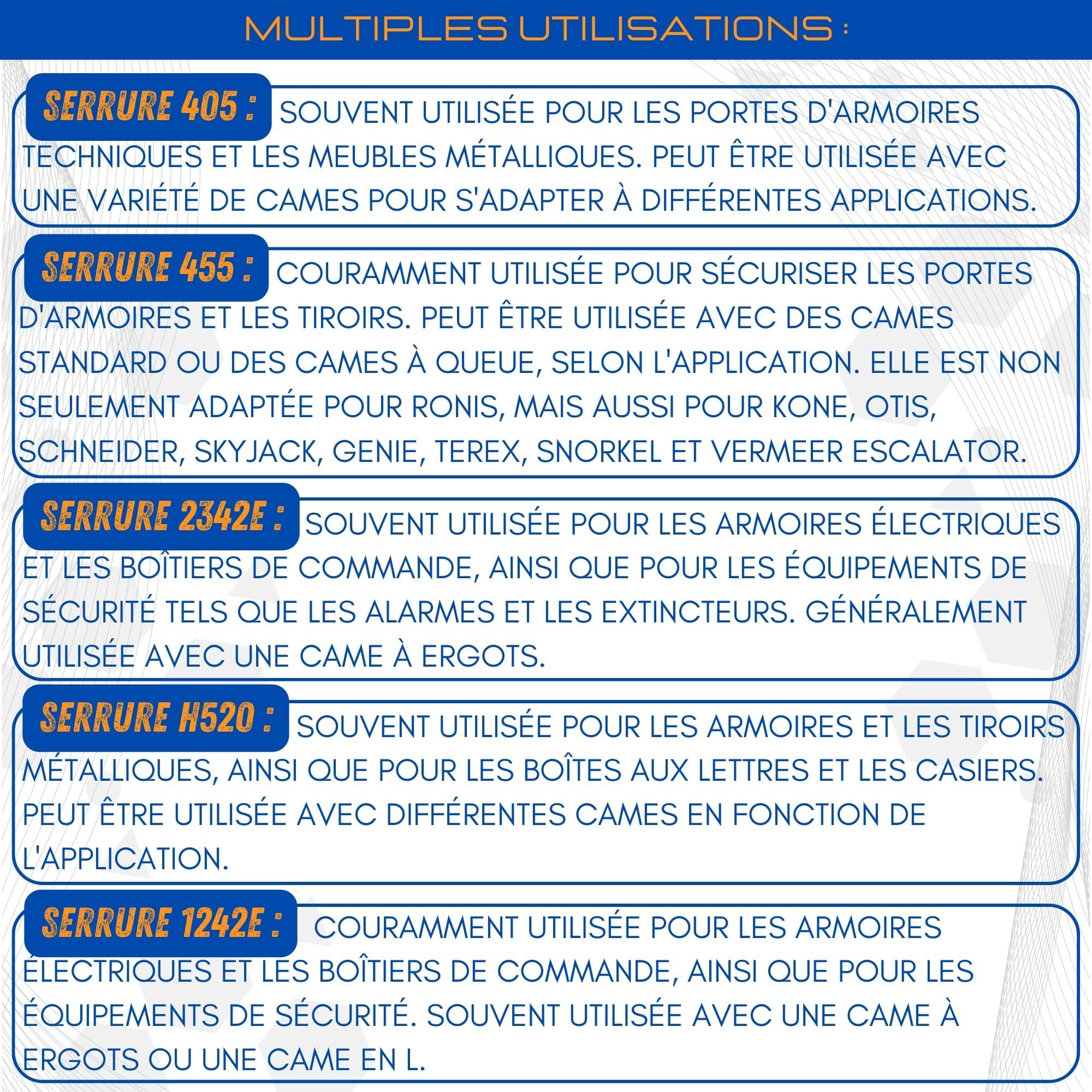 5 Clés Professionnelles Normalisées de Sécurité 405 455 2342E H520 1242E I Coffrets Électriques Legrand, Schneider, Atlantic, Marina, Bouton à Clé, Commutateurs, Contact Chariots Élévateurs, Nacelles