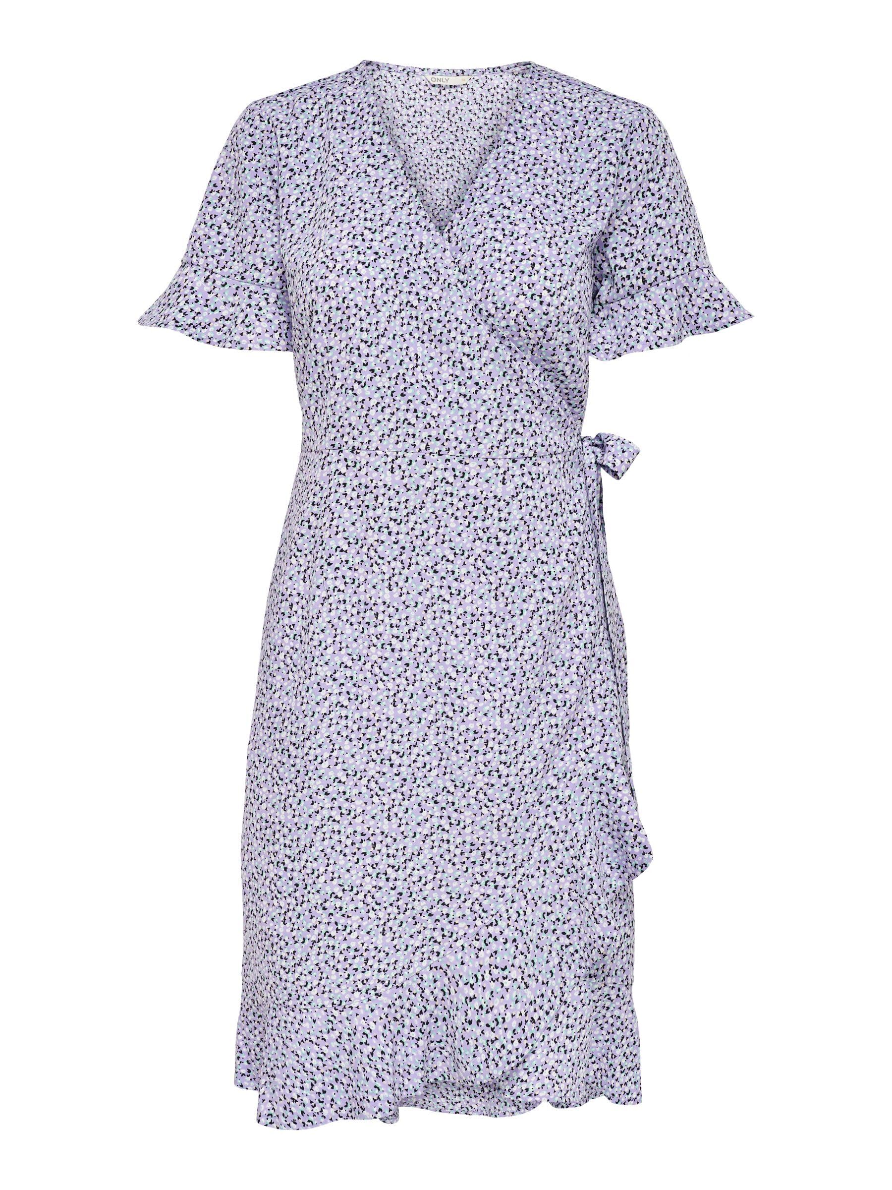 ONLY Women's Onlolivia S/S Wrap Wvn Noos Dress, Chinese Violet/Aop:w/Nanna Flower, 16 UK