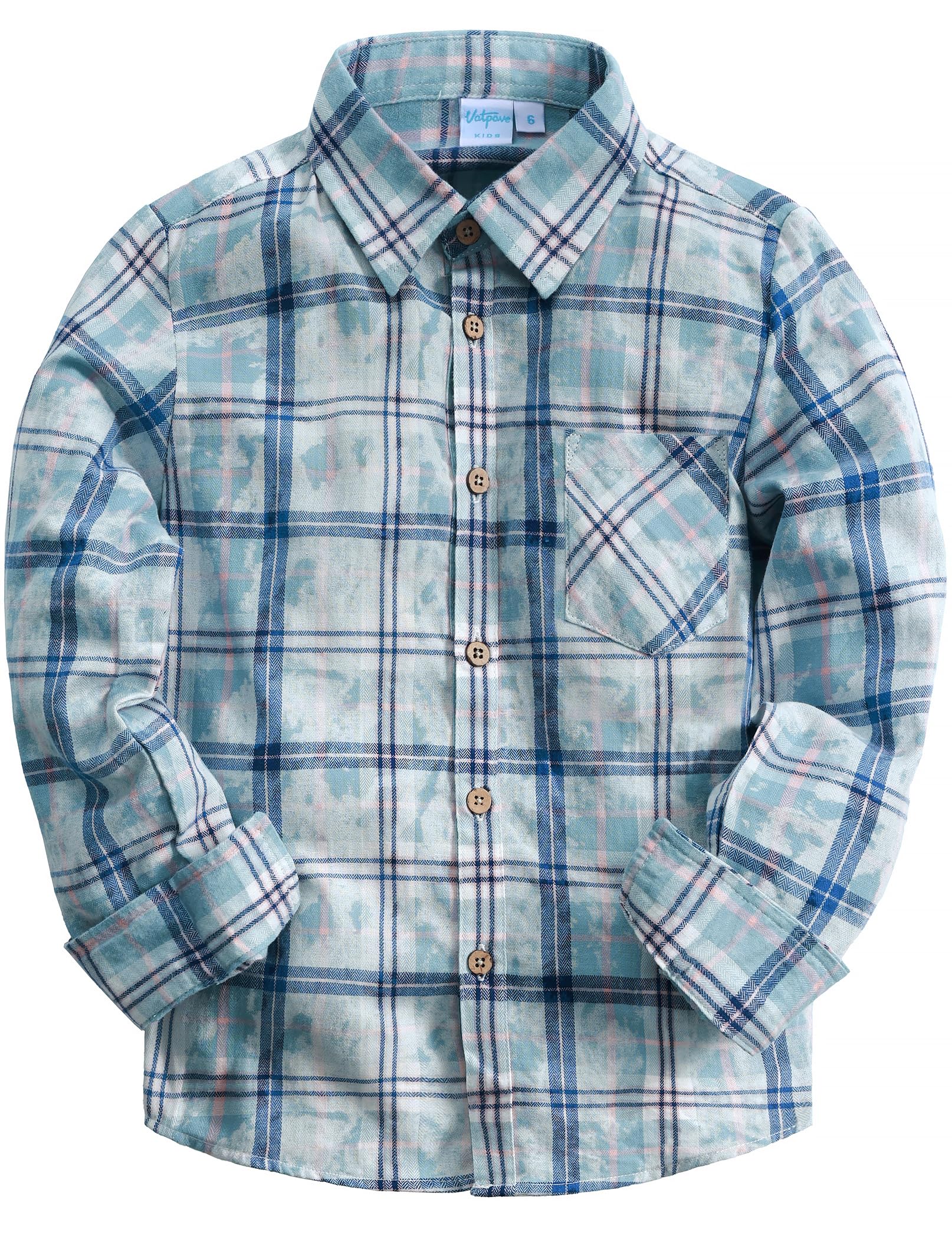 VATPAVE Boys Flannel Button Down Shirt Casual Long Sleeve Plaid Shirts 6-14 Years