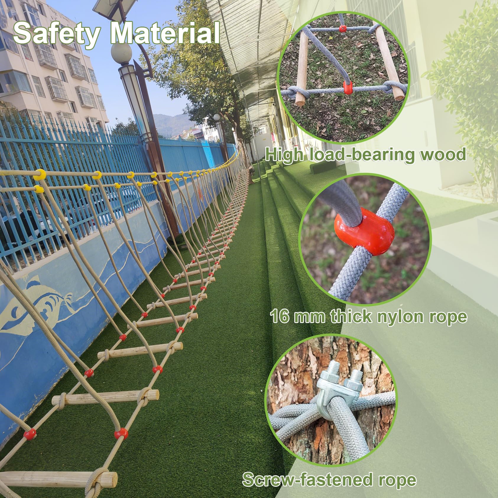 Puente de cuerda para niños al aire libre, 6 m, puente tambaleante, accesorio para casa de árbol, puente colgante para niños para marco de escalada, juegos parcours, tirolina, torre deslizante, torre