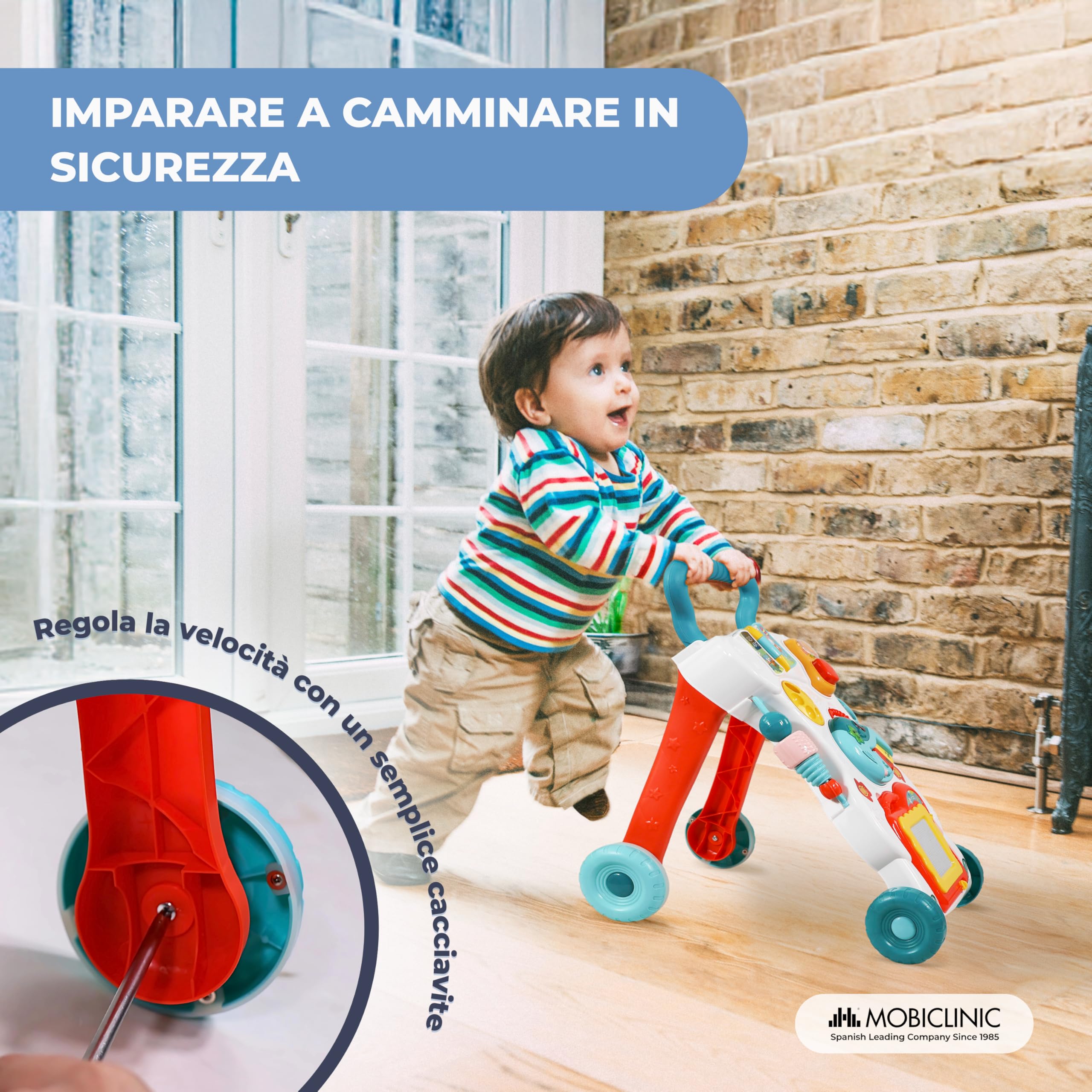 Mobiclinic®, Girello per Bambini, con Musica e Luci, velocità Regolabile, Giocattoli Rimovibili, Master, + 6 Mesi, Centro attività Educativo, Stabile e Sicuro, Multicolore