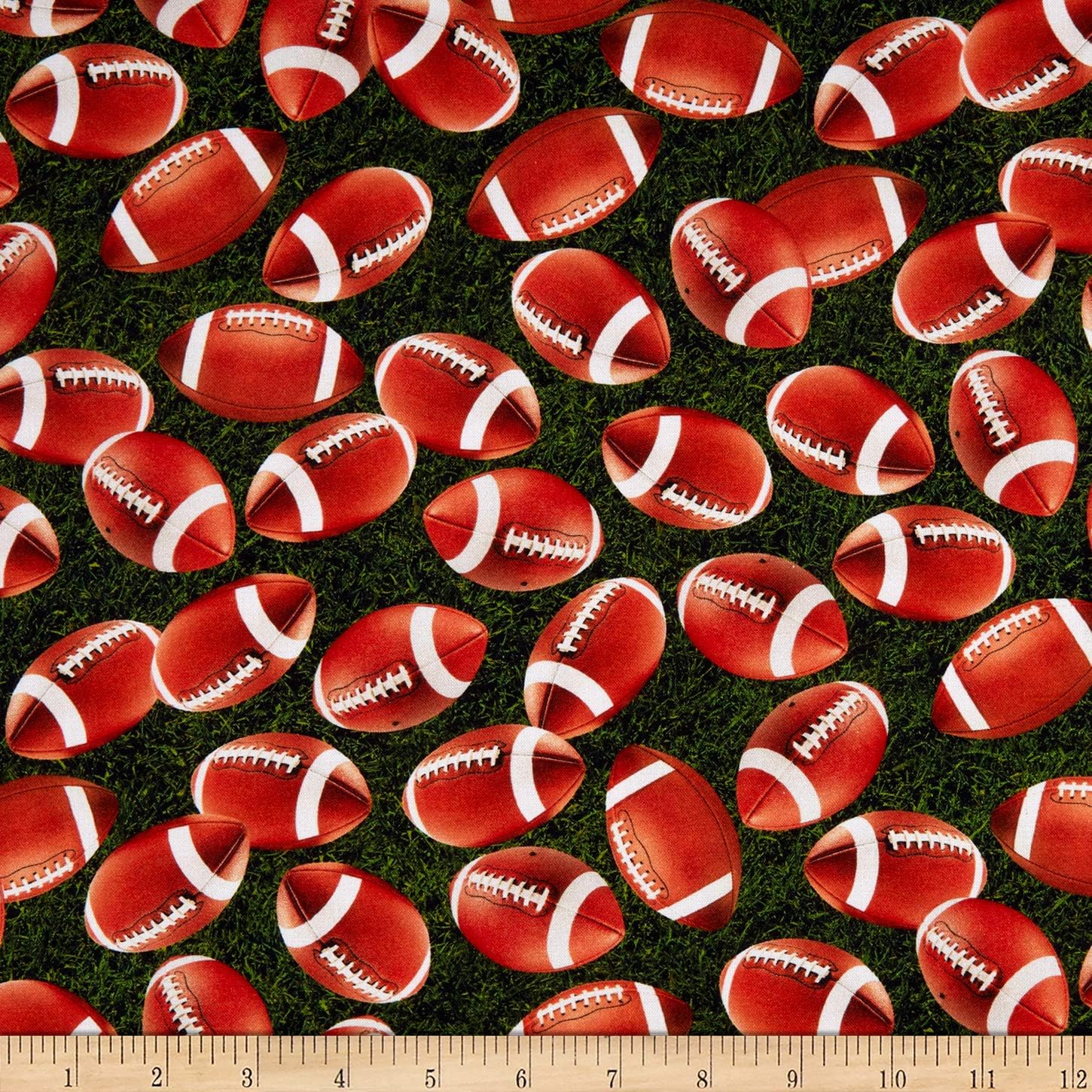 Kaufman Sports Life 5 Footballs Grass, Fabric by the Yard
