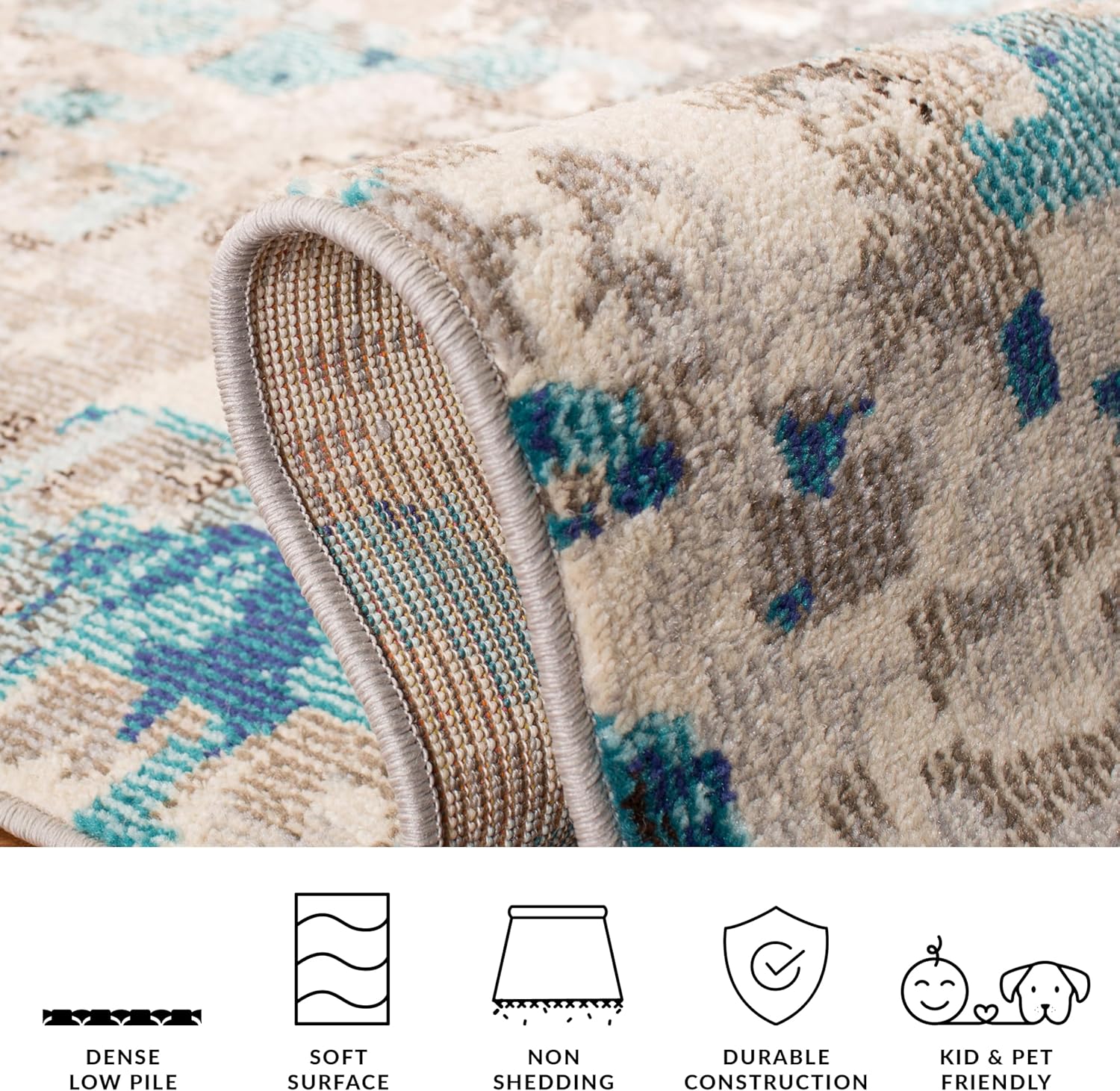 SAFAVIEH Madison Collection Accent Rug - 2' x 4', Grey & Blue, Boho Abstract Distressed Design, Non-Shedding & Easy Care, Ideal for High Traffic Areas in Entryway, Living Room, Bedroom (MAD425E)