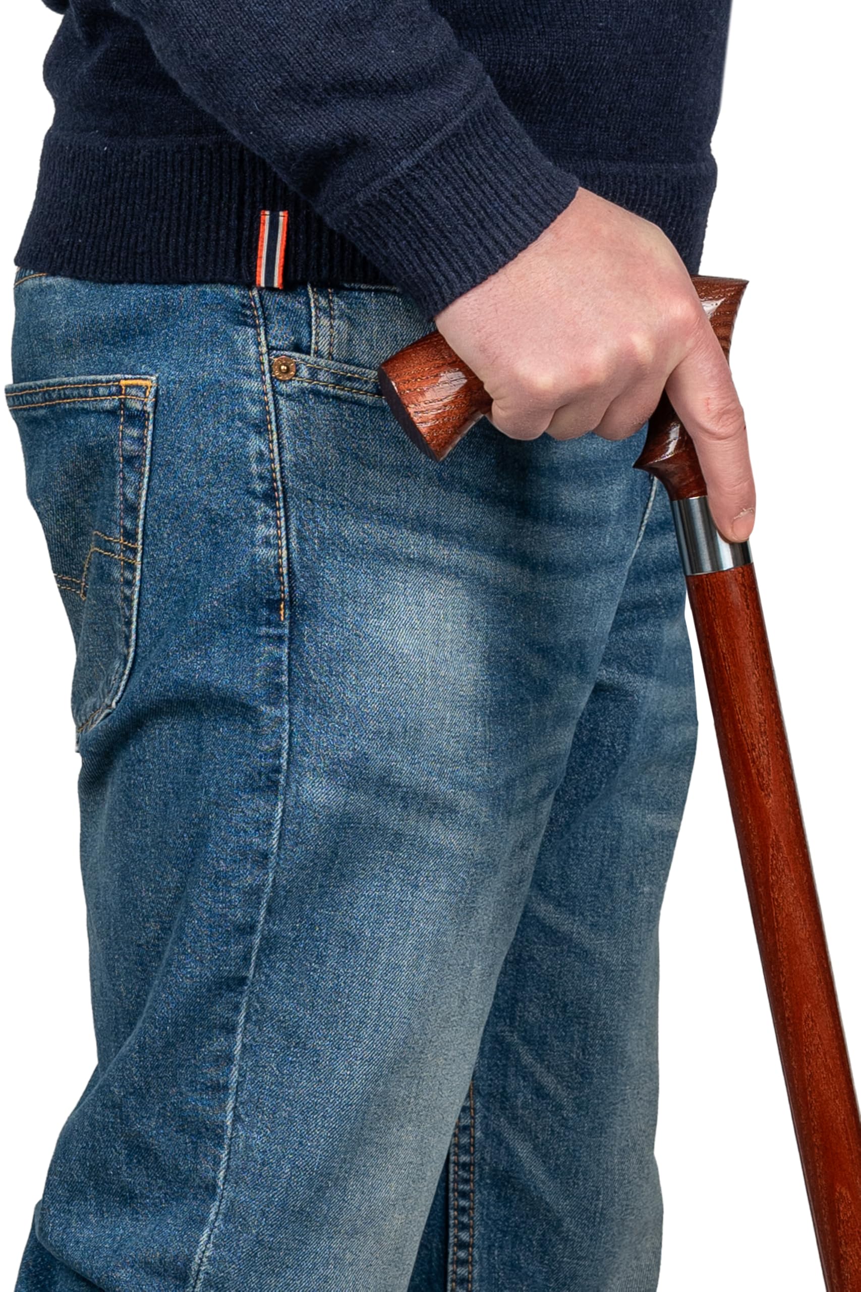 Dr. Watson Classic Duke Walking Stick – Handcrafted Ash Wood Cane with Polished Stainless Steel Collar