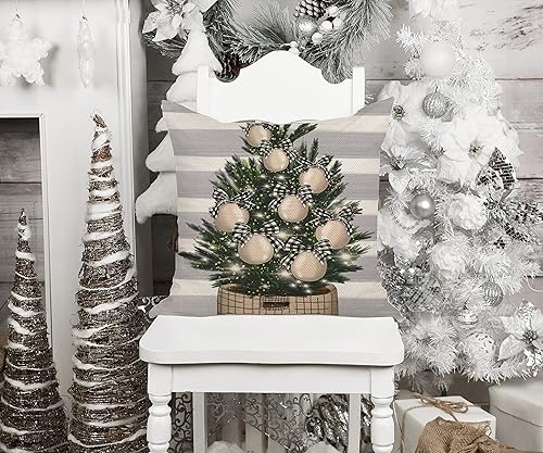 Miniatura 4 de Juego de 4 fundas de almohada grises de 18 x 18 pulgadas con diseño de copos de nieve, árbol de Navidad, camión, trineo, corona, fundas de almohada