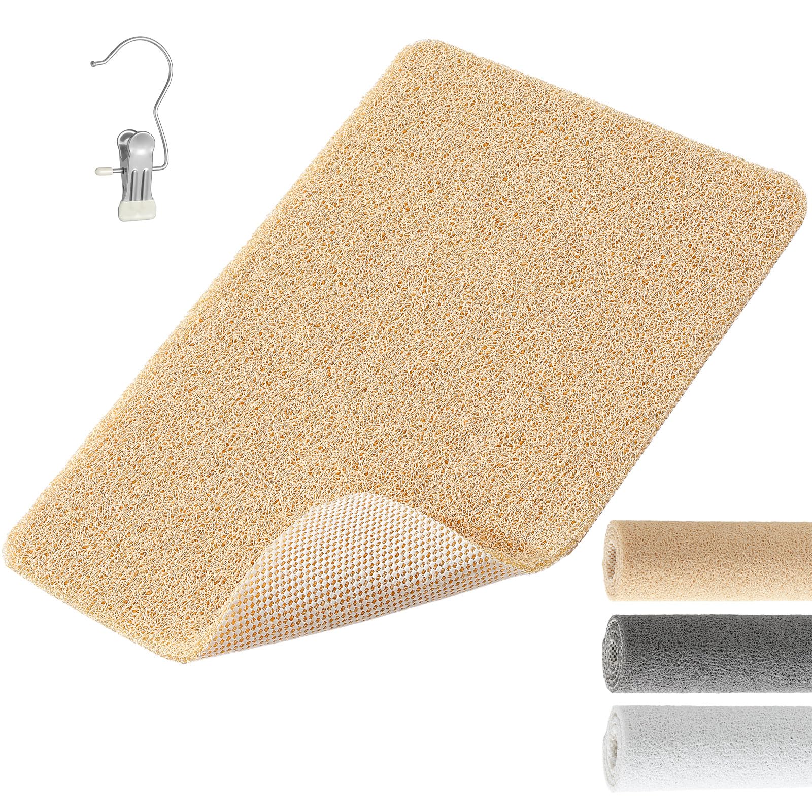 XIYUNTE Soft Shower Mat Non Slip Anti Mould 76 x 43 cm, INCL. Hooks for Drying, PVC Bath Mat Non Slip Anti Mould, Loofah Shower Mats for Inside Shower, BPA-Free for Children and Elderly, Brown