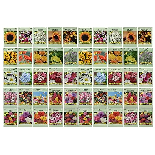 Set of 50 Flower Seed Packets! Flower Seeds in Bulk, 15 or More Varieties Available!