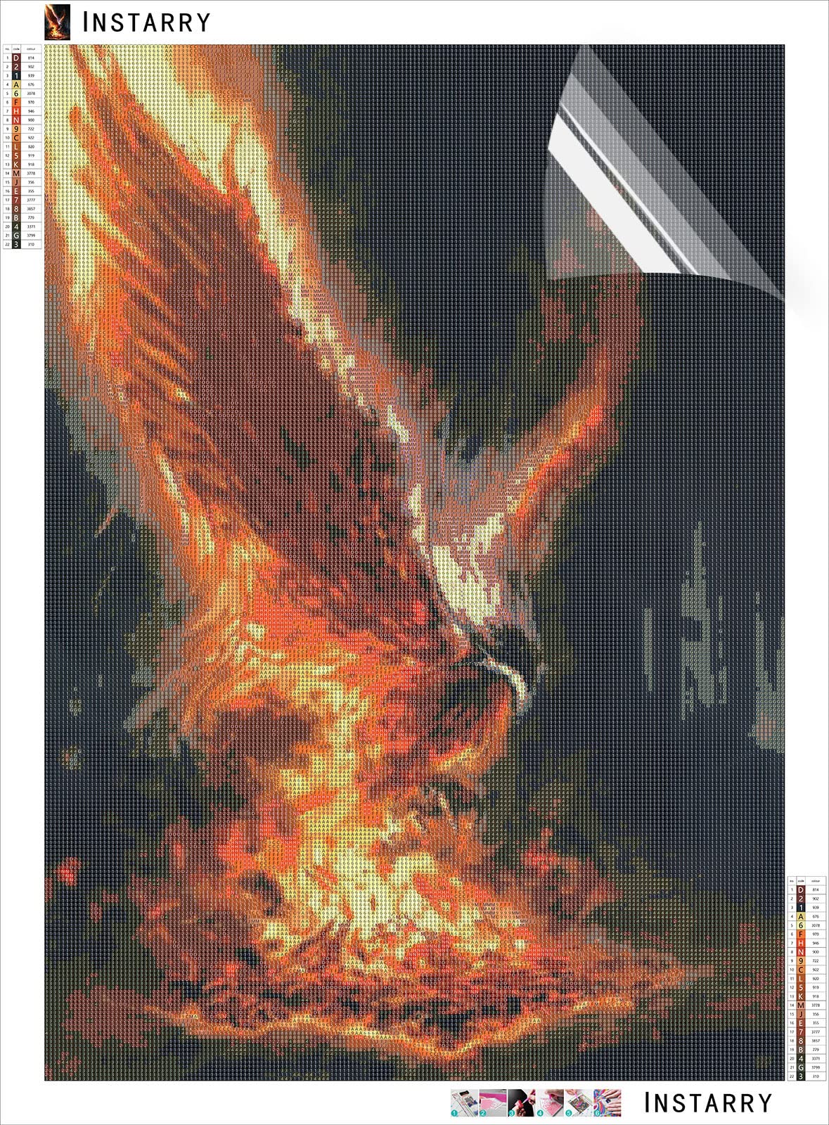 Instarry 5D Diamond Painting Full Groß Flamme und Phönix Wall Decor 90x60 cm