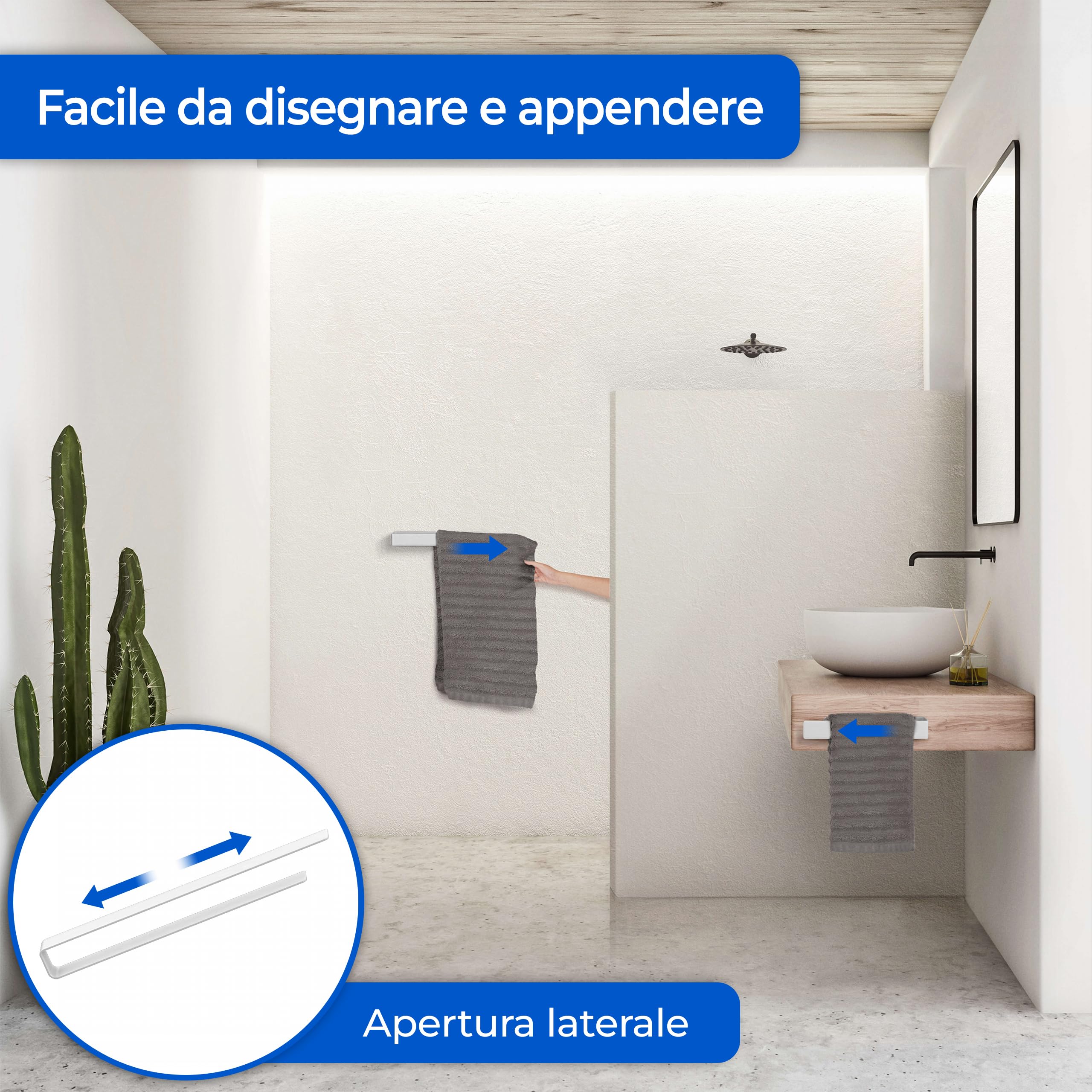Lenz Portasciugamani NOA In Nichel – 60 Cm, Montaggio A Parete Con Viti O Adesivo, Design Hygge Danese, Ideale Per Asciugamani Grandi, Garanzia 10 Anni