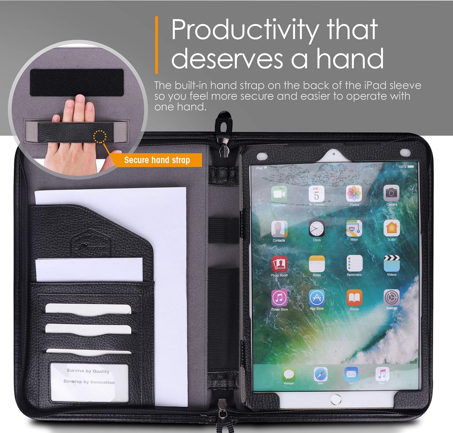 rooCASE iPad Air (3rd Gen) 10.5 2019/ iPad Pro 10.5 2017 Case, Premium Leather Executive Portfolio Case - Detachable iPad Sleeve, Organizer, Apple Pencil Holder for iPad Air 10.5 3rd Gen 2019, Black