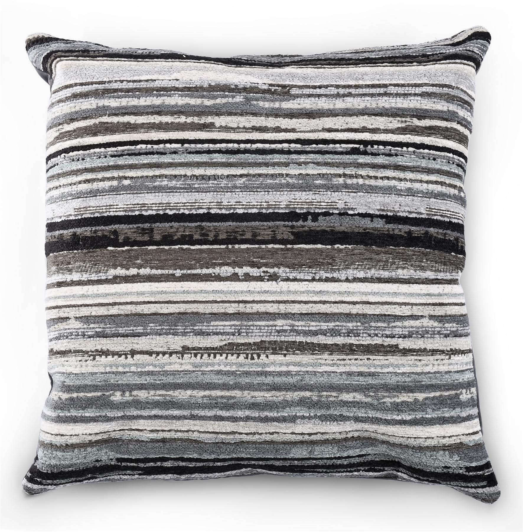 Littens 24" x 24" Duck Egg & Grey Sunset Horizon Distressed Stripes Heavy Chenille With Luxury Velvet Reverse Cushion Cover UK Made (60cm x 60cm) Including Hollowfibre Inner โ image 1