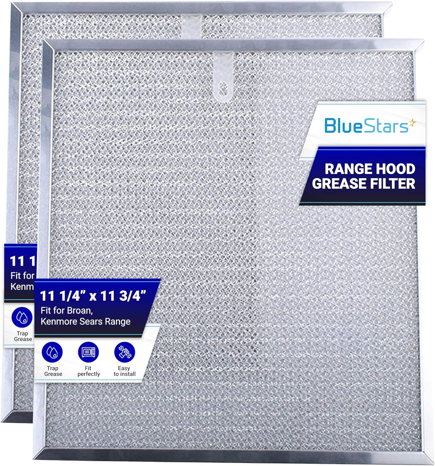 99010316 Range Hood Grease Filter 11 1/4" x 11 3/4" x 3/8" Replacement Part by BlueStars - Exact Fit for Broan Kenmore Sears QT20000 Series - Replaces S99010316 WA65AF 990721400A - PACK OF 2