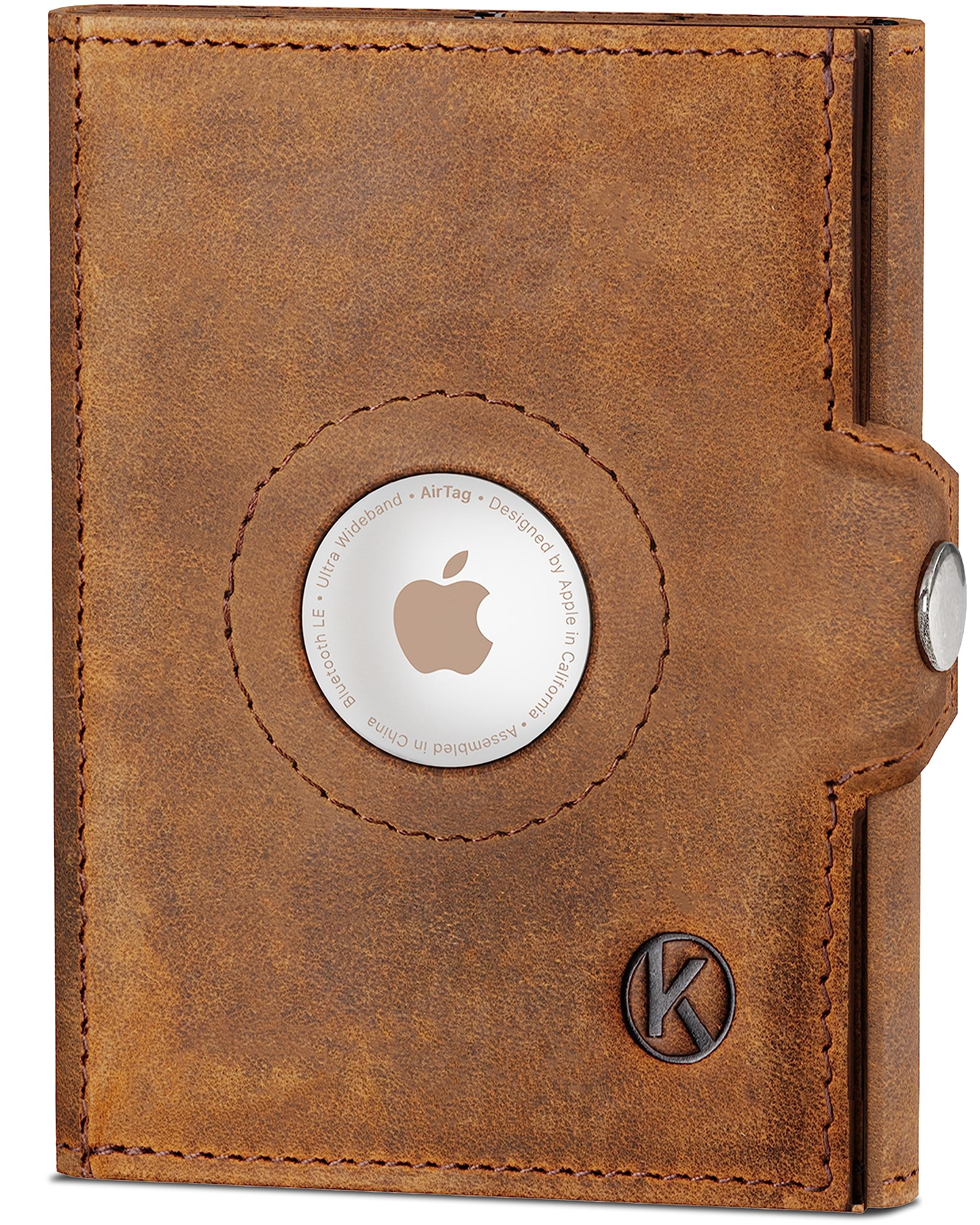 KORUTA Airtag Wallet mit Münzfach & RFID-Schutz - Airtag Portmonee Herren klein aus echtem Leder - Mini Geldbörse - Kreditkartenetui Kartenetui - Portemonnaie Geldbeutel Braun Vintage
