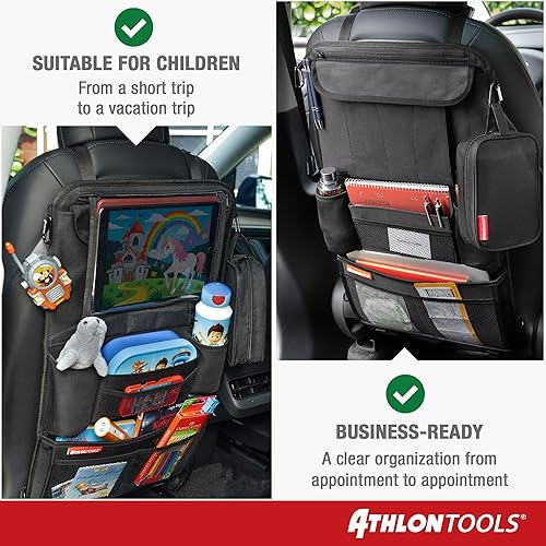 Miniatura 2 de ATHLON TOOLS Organizador de asiento de coche con soporte integrado para tablet - Respaldo reforzado - con bolsillo adicional para bolígrafos - para