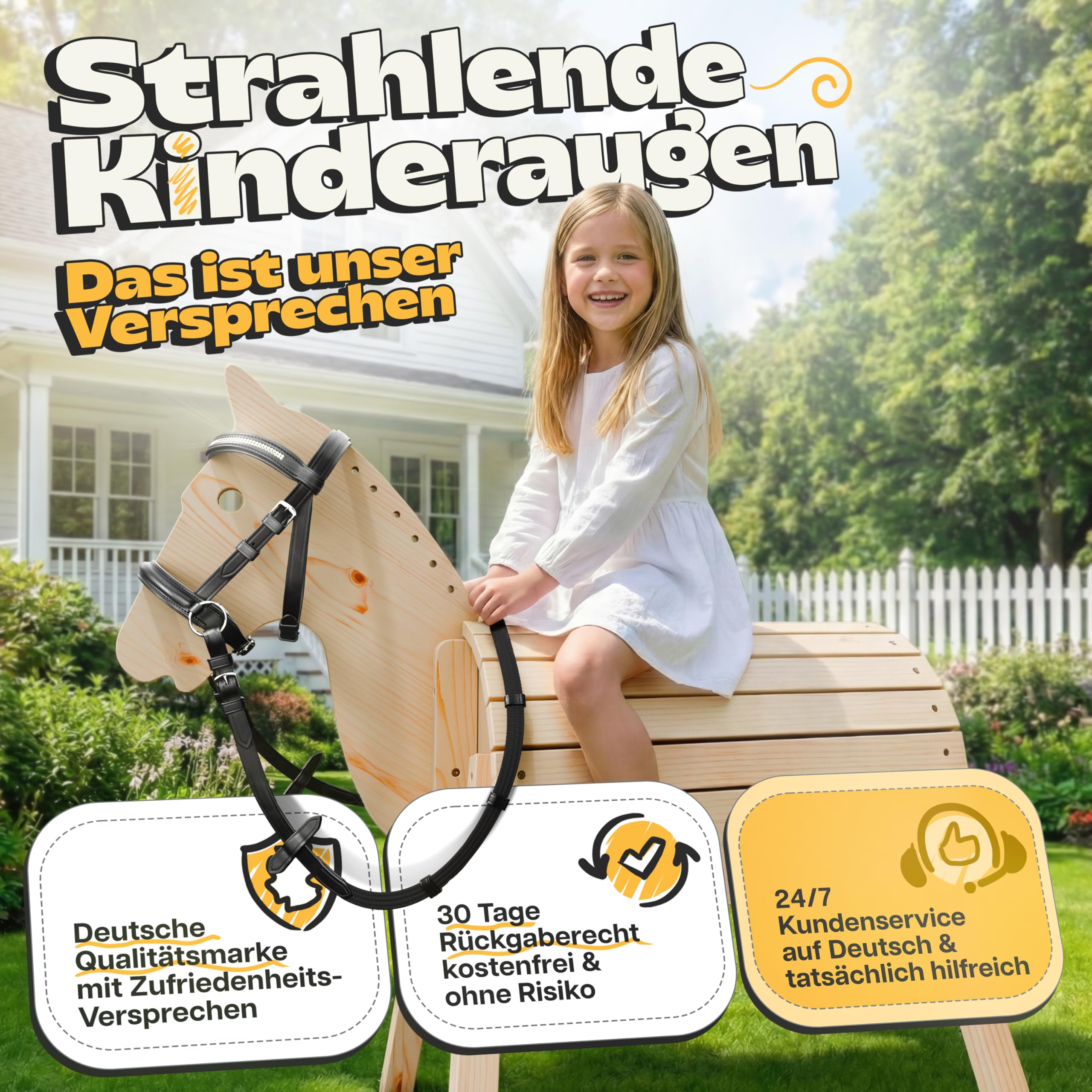 Hobby Horse Trense Halfter für Holzpferd Größen S/M/L Reitspaß für Kinder Zubehör robust langlebig