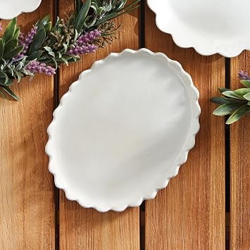 NAPA Home & Garden Maddie Oval Tray, White Stoneware with Scalloped Edge, 7.75 x 6 x .75