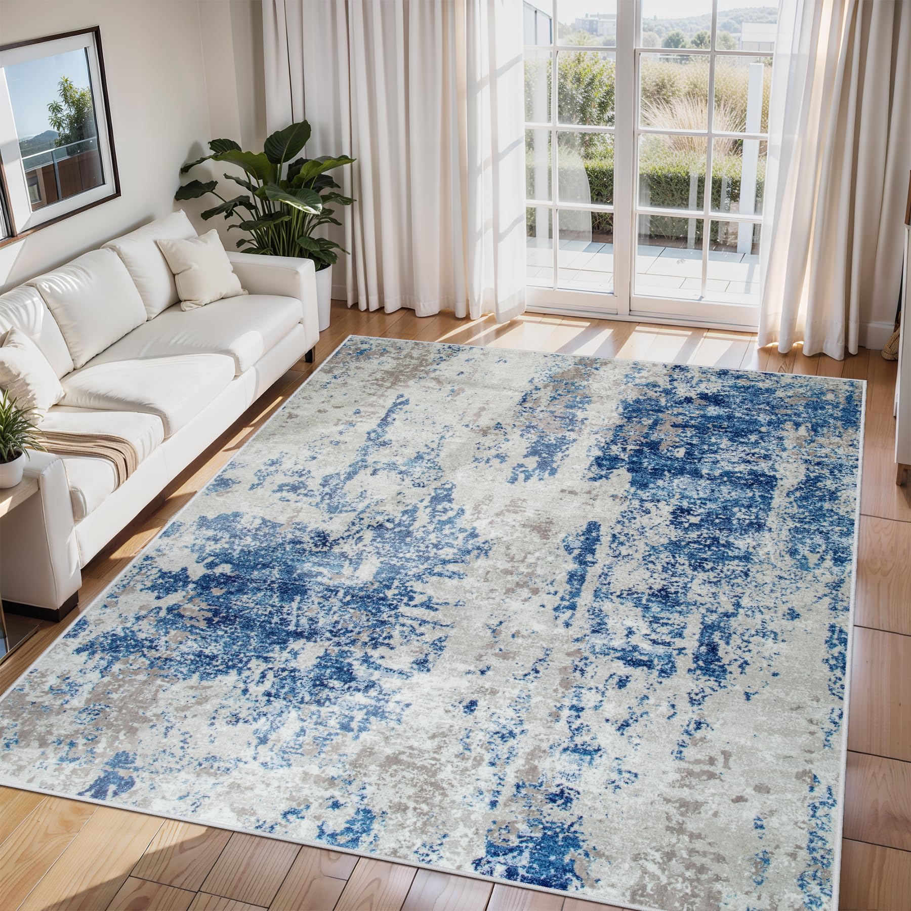 6x9 Area Rugs for Living Room Rug Washable: Abstract Rug for Dining Room Bedroom Carpet Non Slip 6 by 9 Indoor Modern Nursery Home Office Blue Grey