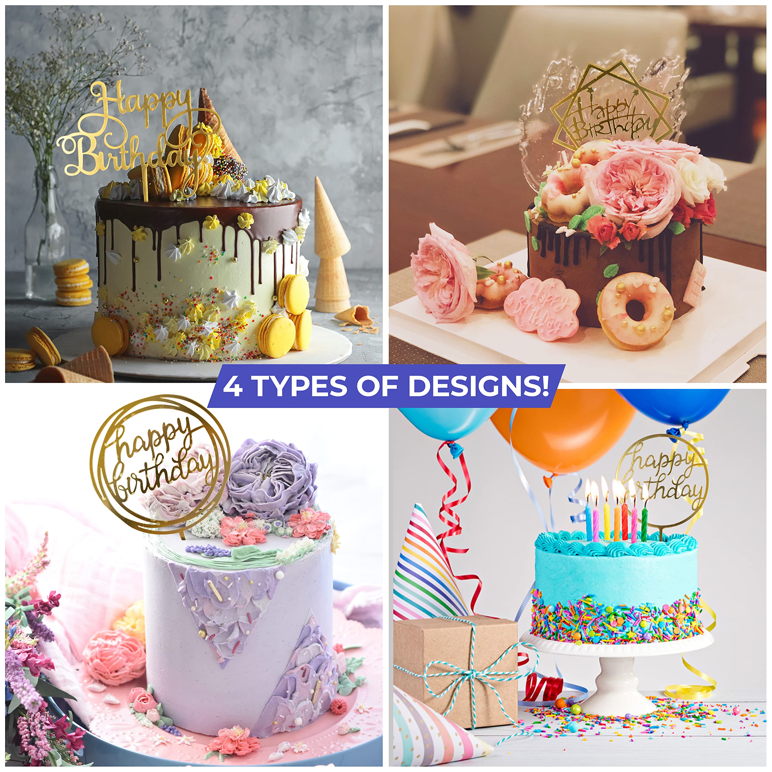 Buy BakeMaestro Happy Birthday Cake Toppers Gold Acrylic Cake Topper 