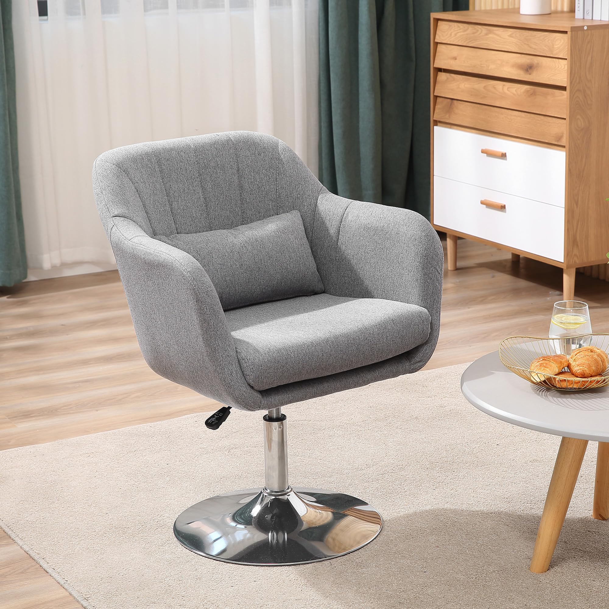 HOMCOM Sedia Girevole a 360° ad Altezza Regolabile in Poliestere, Sedia Moderna con Cuscino, Supporto Lombare e Bracciolo, 60x60x79-91 cm, Grigio