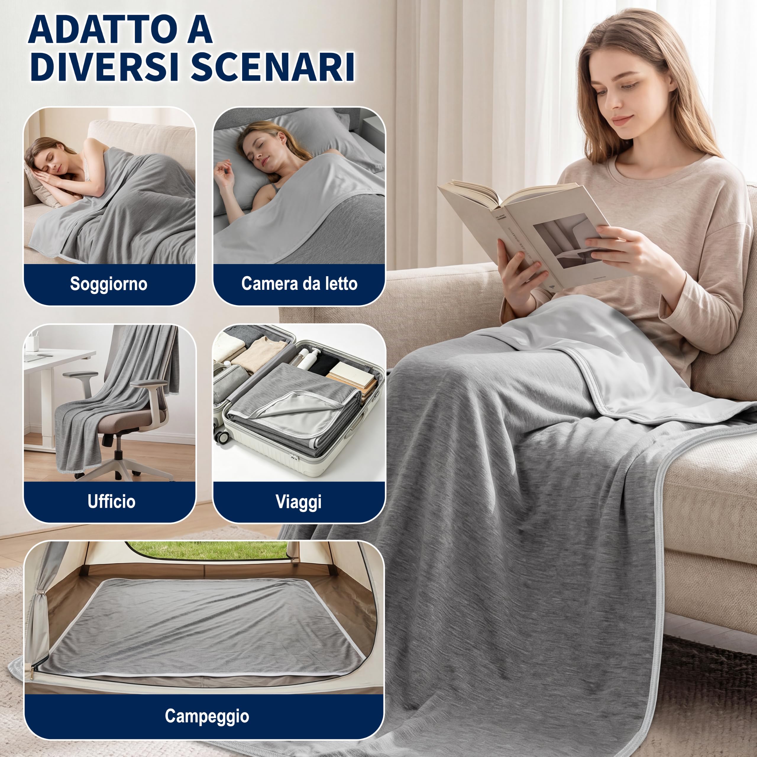 IEEILULU Coperta Rinfrescante 200 x 220 cm, 2 in 1 Doppio Lato Estate, Arc-Chill Q-Max>0.4, Coperta con Sacca di Riordino, Regali d'Estate