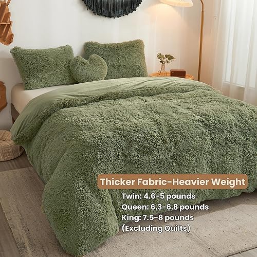 Miniatura 3 de MEGO Juego de funda de edredón de pelo sintético lanudo de lujo, ultra suave, juego de funda de edredón de 3 piezas, juego de ropa de cama mullida
