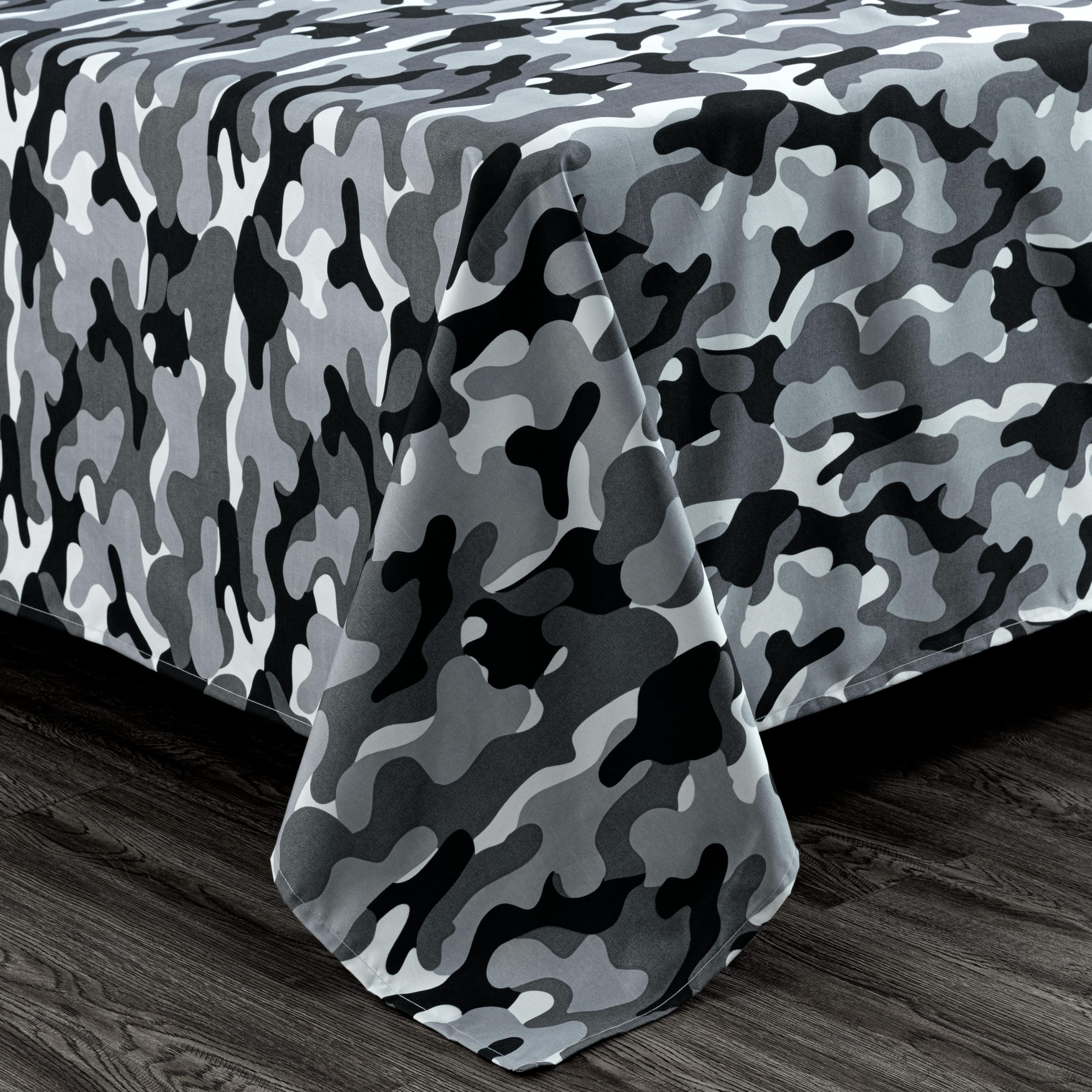 Chezmoi Collection Juego de sábanas de camuflaje militar, 4 piezas, juego de sábanas y fundas de almohada de microfibra con estampado de camuflaje negro y gris, suave, transpirable, tamaño King