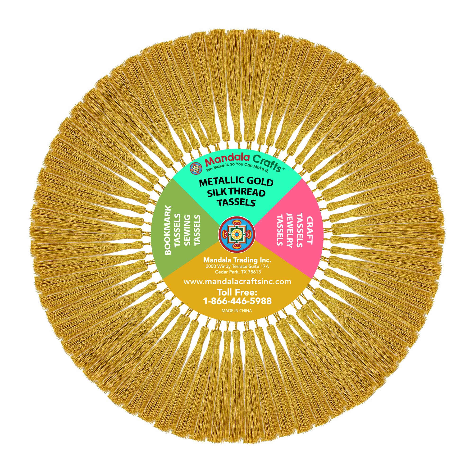 Mandala Crafts Metallic Gold Bookmark Tassels - 100 Silky Craft Tassels for DIY Crafts, Jewelry Making, Decoration