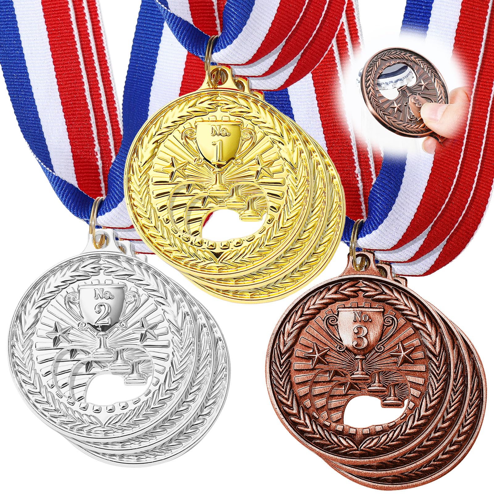 Honeydak Flacher Flaschenöffner in Medaillenform, aus Metall, für Wein, Bier, Gold, Silber, Kupfer, Medaillenöffner mit Nackenband, für Bar, Barkeeper, Herren, Küche, Restaurant, Party (Trophäe)