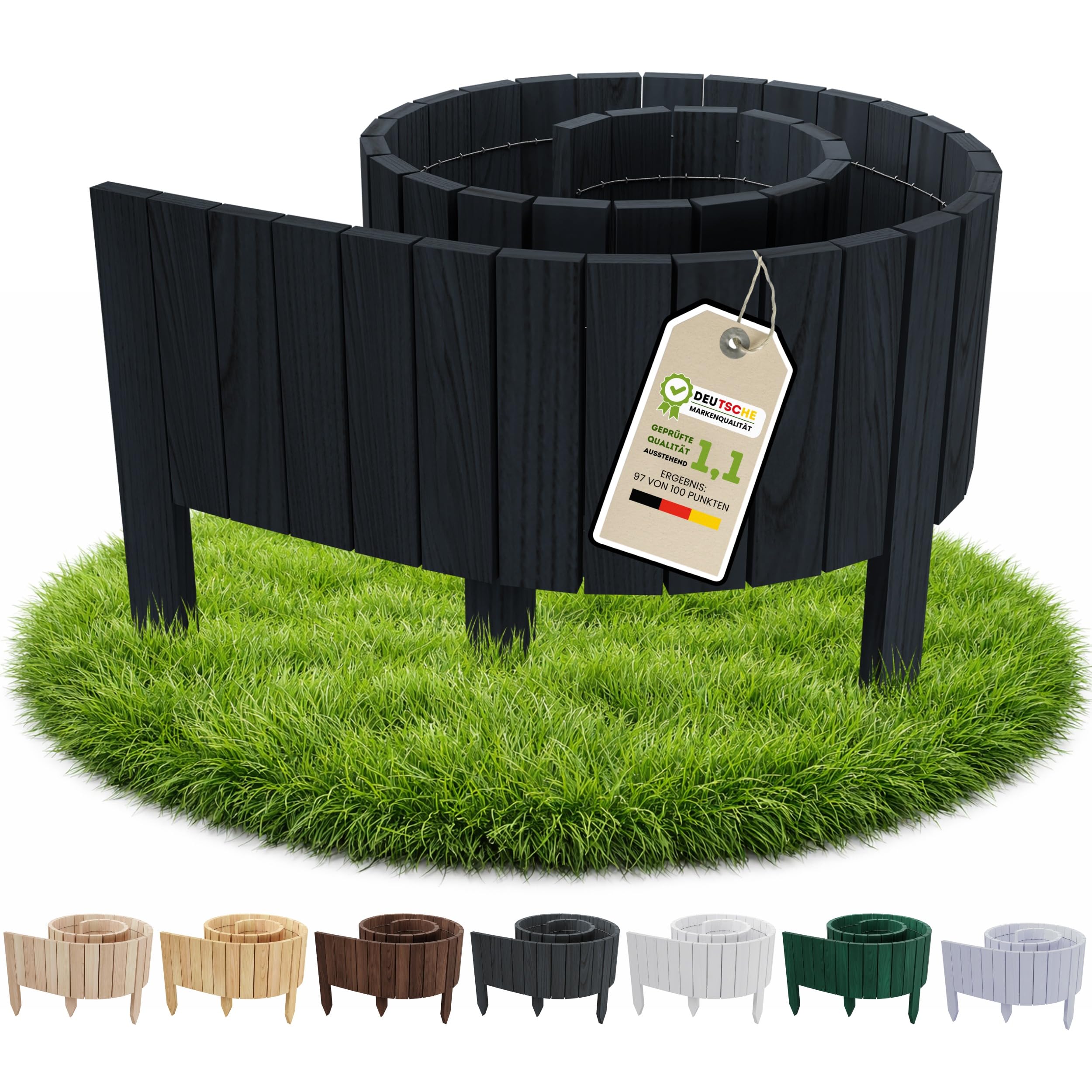 Floranica Bordure de Jardin en Bois Flexible 40 x 200 cm Noir avec piquets, idéale pour délimiter pelouse et massifs de Fleurs