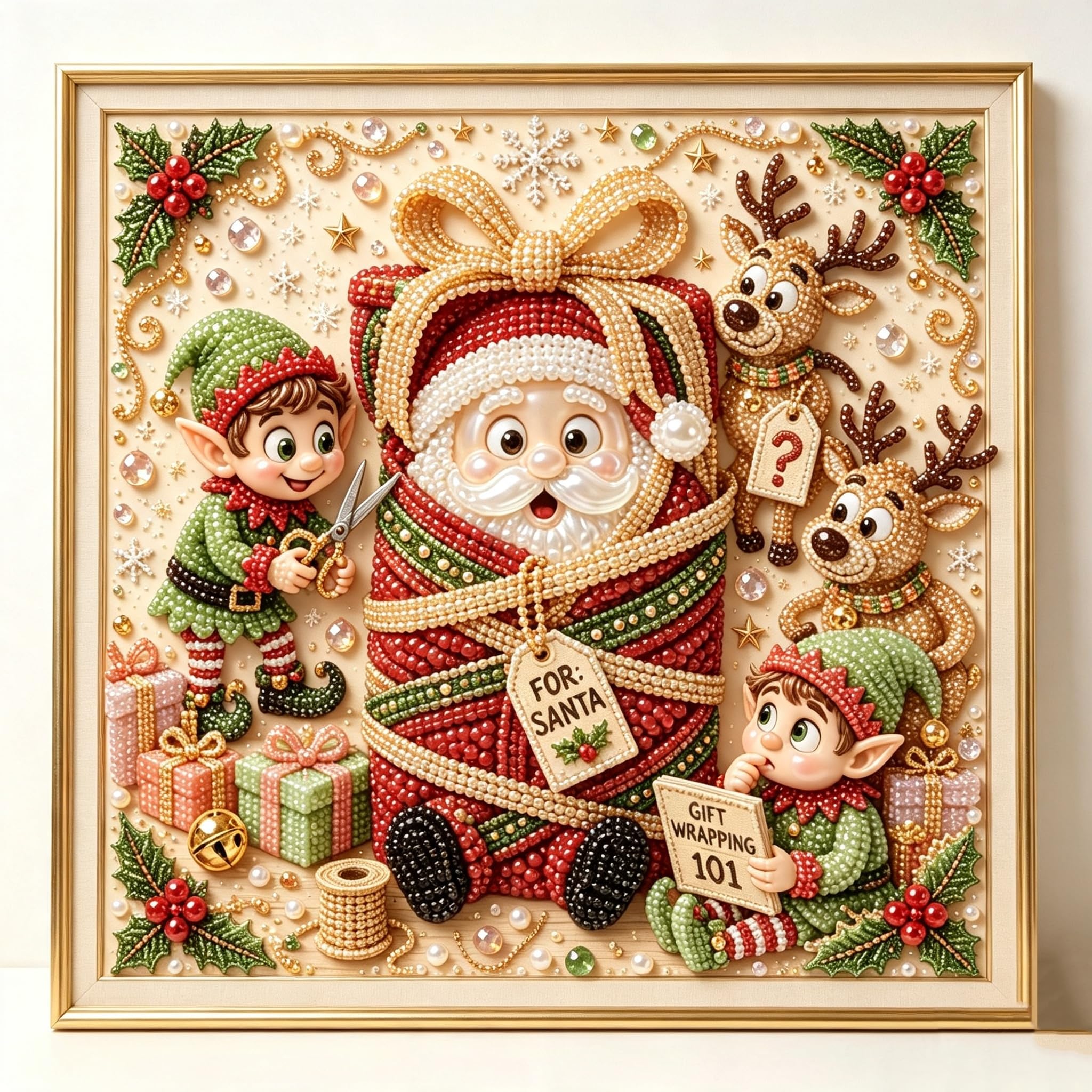 DIY Christmas Pearl Diamond Painting Art Kit with Frame,Christmas Pearl Beads Art Craft for Adults Beginner,Gemstone Diamond Dots Beads for Home Wall Decor,DIY Craft Set for Home Wall Decoration (#11)