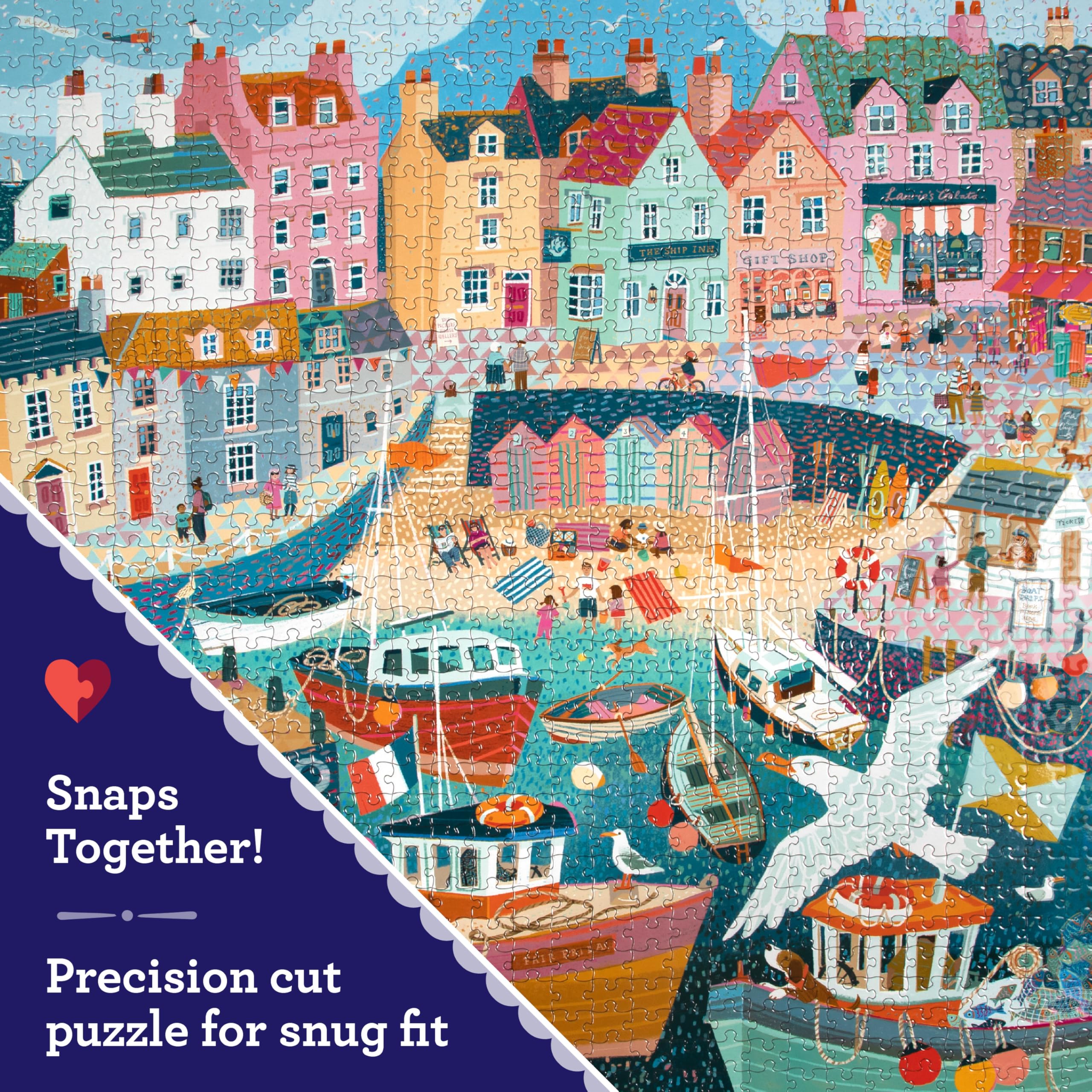 EEBOO - Seaside Harbor - Puzzle Adulte 1000 pièces - Belle Illustration d'un Port de plaissance - Puzzle en Carton recyclé - PZTSEA