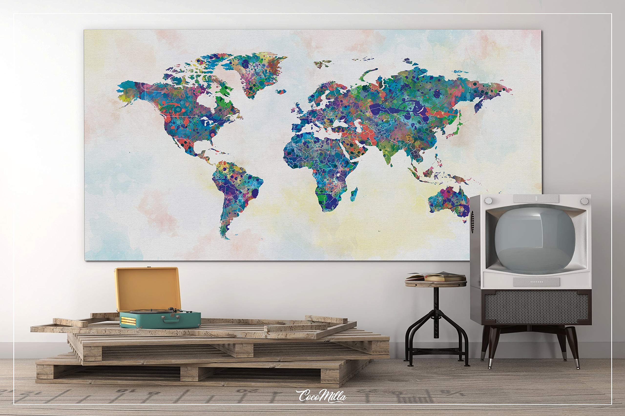 World Map Extra Large Canvas Print Large Abstract Splatter World Travel Map Wall Art Wall Decor Canvas Art Wall Hanging Wanderlust Decor-853