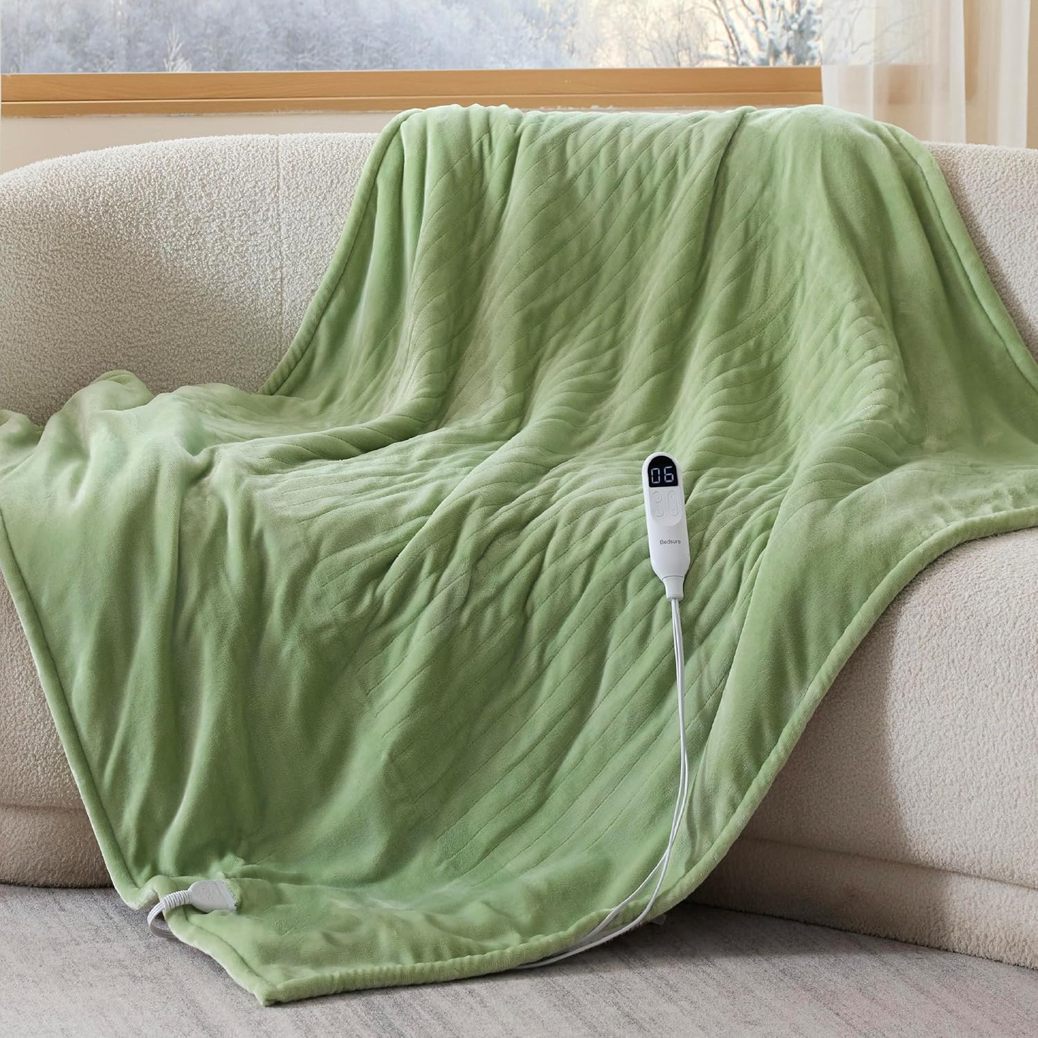 Bedsure Heated Blanket Throw Blanket - Fast Heating Electric Blanket, Soft Flannel Heated Throw with 4 Time Settings, 6 Heating Settings, Warm Gifts for Women Men (50x60 inches, Sage Green) 14 - Sage Green Throw