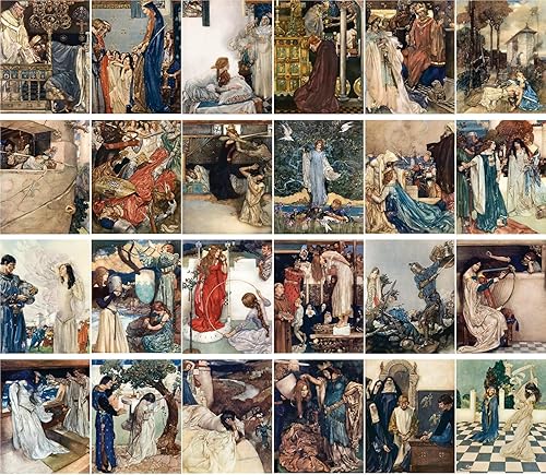 Miniatura 9 de Newell Convers Wyeth - Postales vintage (24 unidades), diseño de caballero princesa, cuentos medievales, ilustración de libro vintage