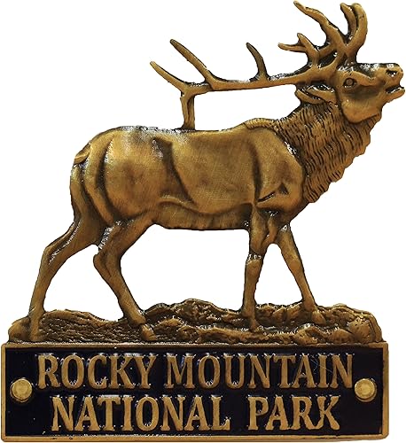 Parque Nacional de las Montañas Rocosas - Alce 3D - Medallón de palo de senderismo disponible en Yaxa Guatemala