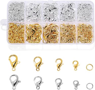 660Pcs Lobster Claw Clasps and Open Jump Rings Set, 4 Sizes of Gold and Silver Jewelry Clasps,Lobster Clasps for Jewelry Making, Keychains and Bracelet