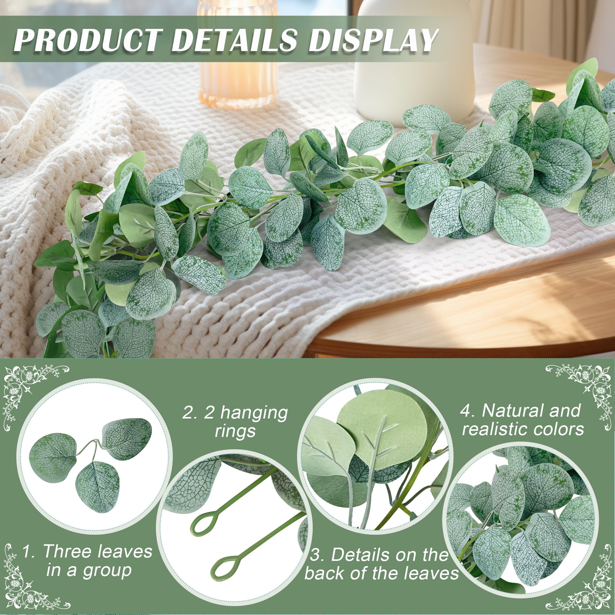Lot De 4 Guirlandes D'eucalyptus Artificiel, Vignes Artificielles Suspendues Guirlande De Verdure Pour Toile De Fond De Mariage Protection Uv 96570298