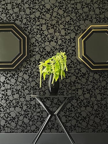 Miniatura 3 de Graham & Brown 19911 Barbara Hulanicki Flock Skulls - Papel pintado flocado, color negro